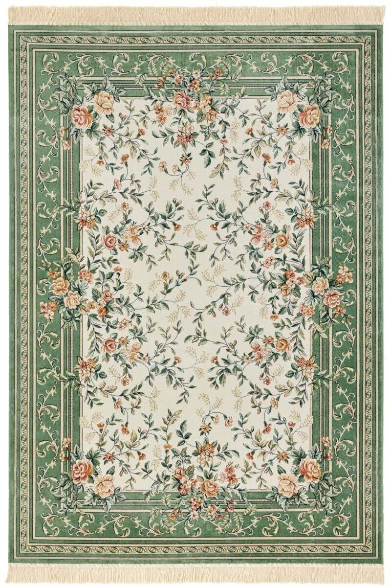 Rackhams Green Oriental Antik Flowers Velvet With Fringes Rug - 95X140 Cm