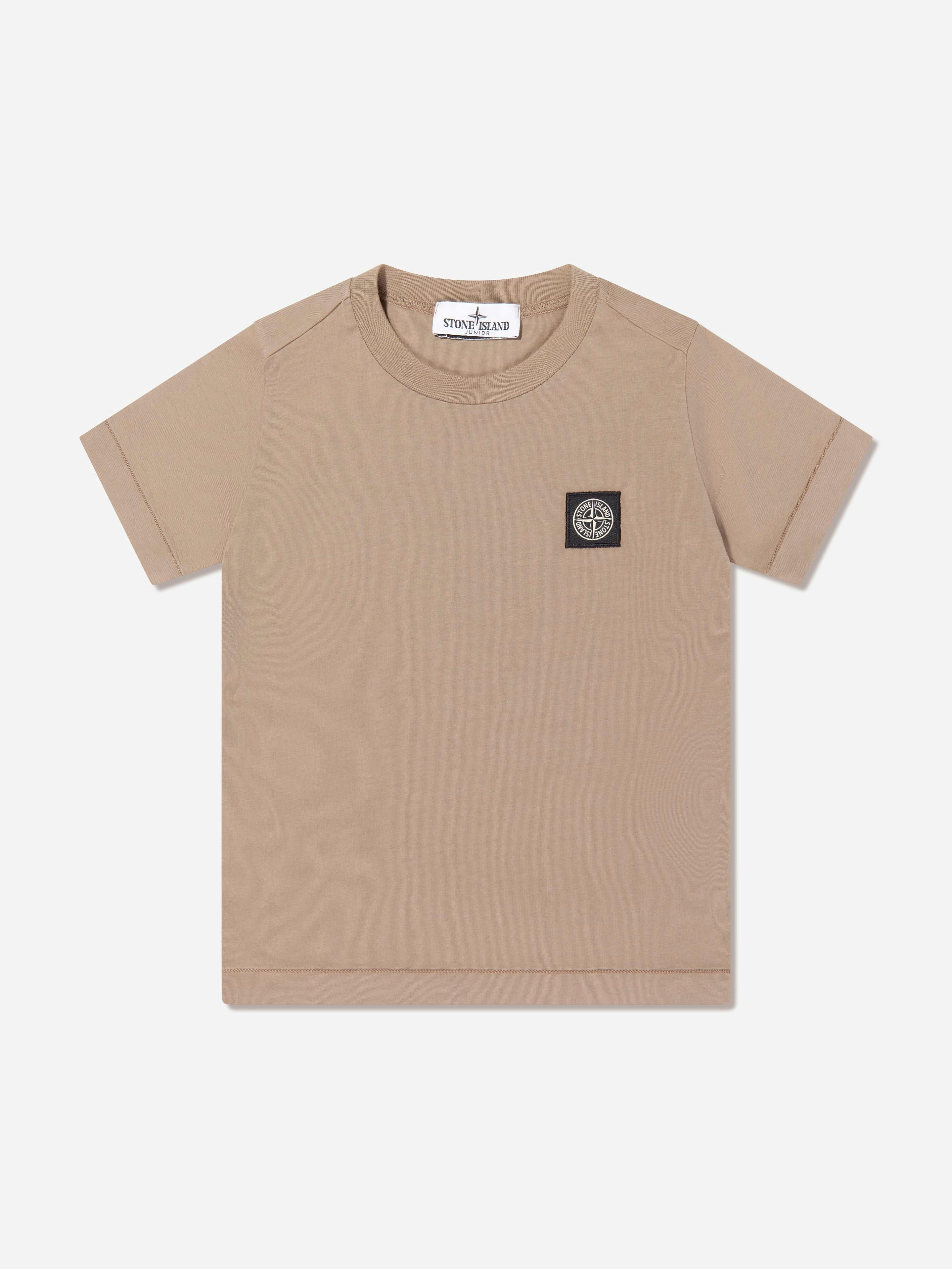 Stone Island Junior Boys Beige Stone Island Compass Logo Patch T-Shirt In - 8 Yrs