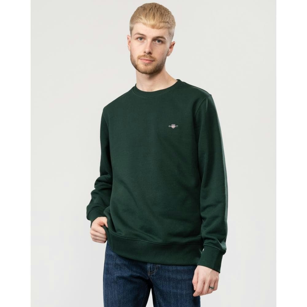 Gant Men's Green Regular Fit Shield Logo Crew Neck Sweatshirt - 374 Tartan - 374 Tartan - Xxl