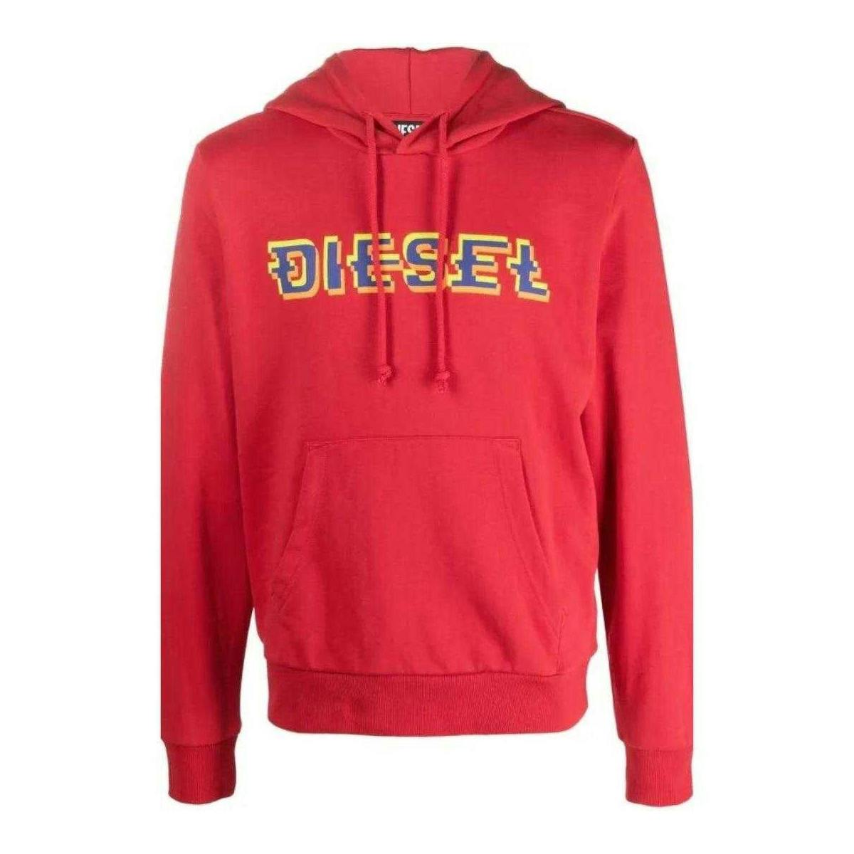Diesel Men's Red Pixel Logo Hoodie - S - 60% Cotton/40% Polyester