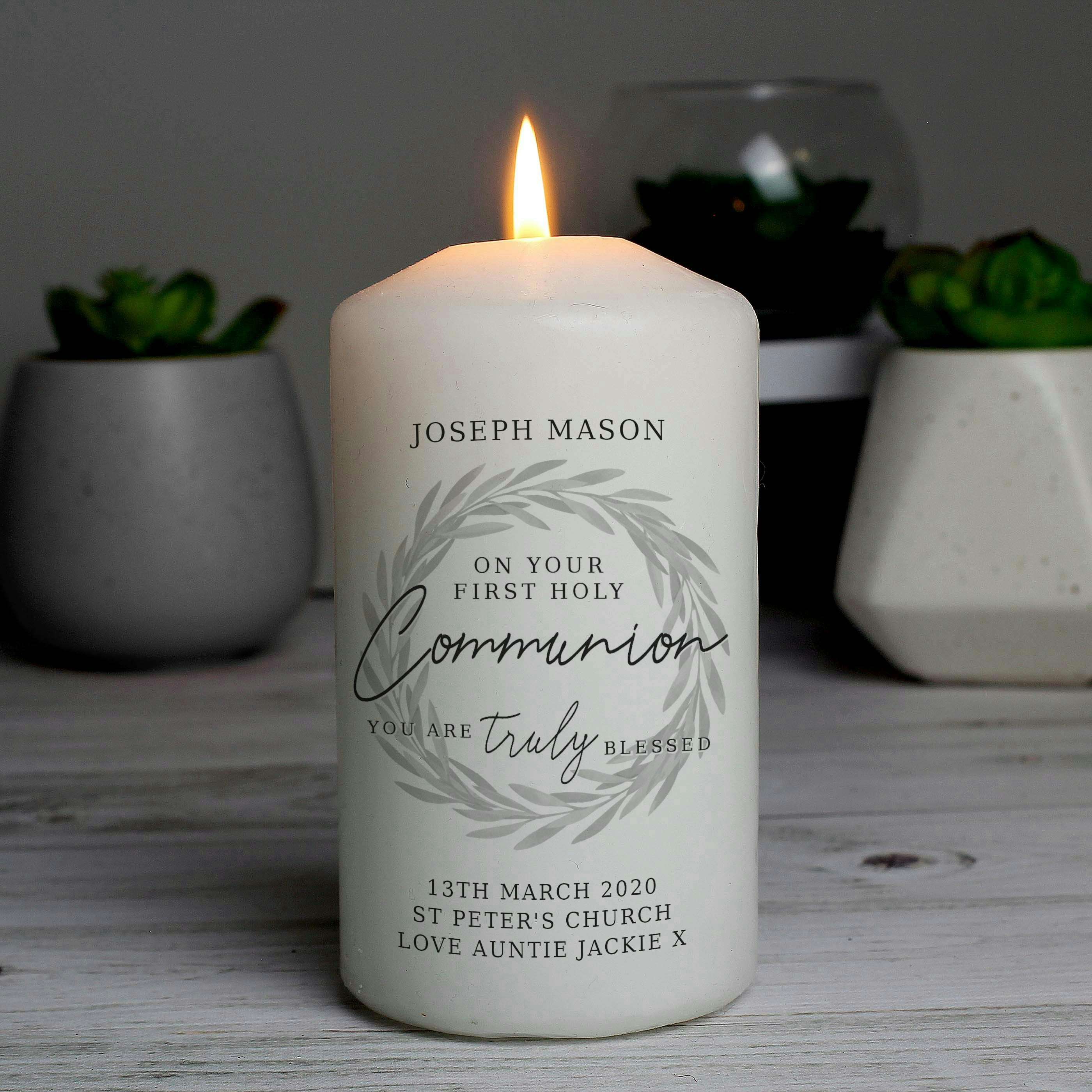 Rackhams Personalised 'Truly Blessed' First Holy Communion Pillar Candle