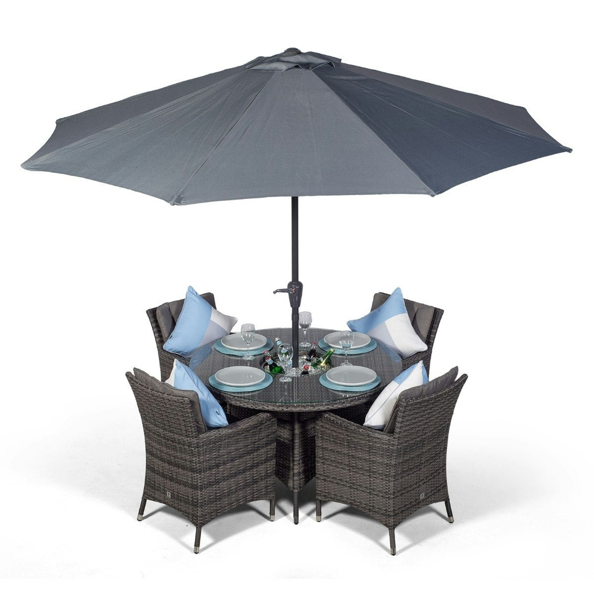 Rackhams Grey Savannah Round 4 Seater Patio Dining Set With Ice Bucket Drinks Cooler - 1