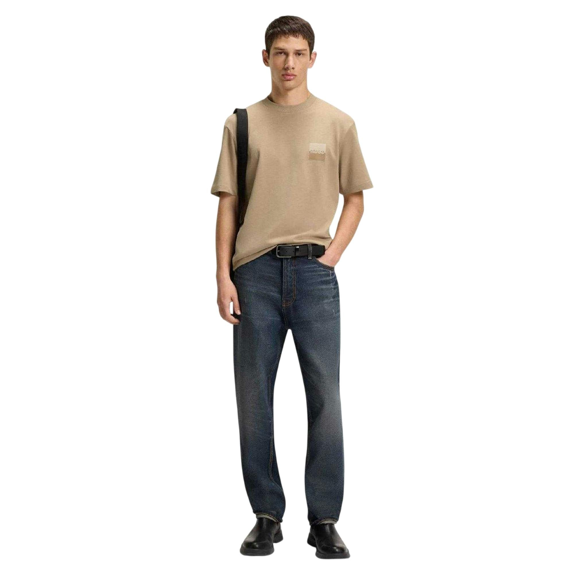 Hugo Boss Men's Beige Dusplito Split Logo T-Shirt - Xl - 100% Cotton