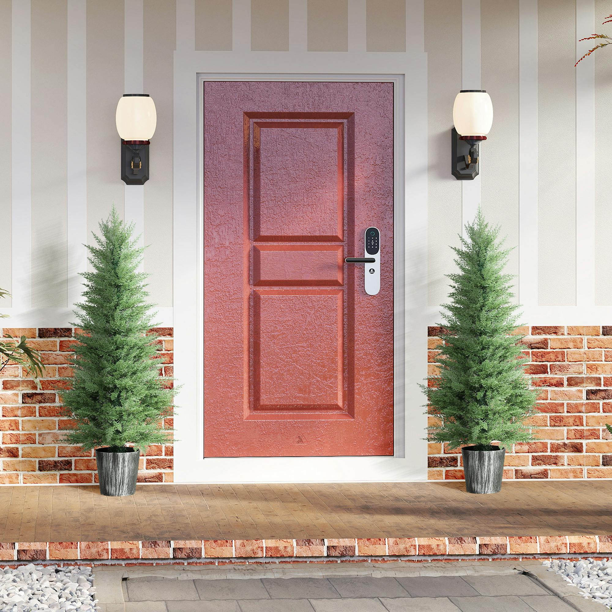 Homcom Set Of 2 Artificial Cypress Trees With Pe Leaves For Indoor Outdoor - 50W X 135H Cm - 2 - Pe, Metal, Pp