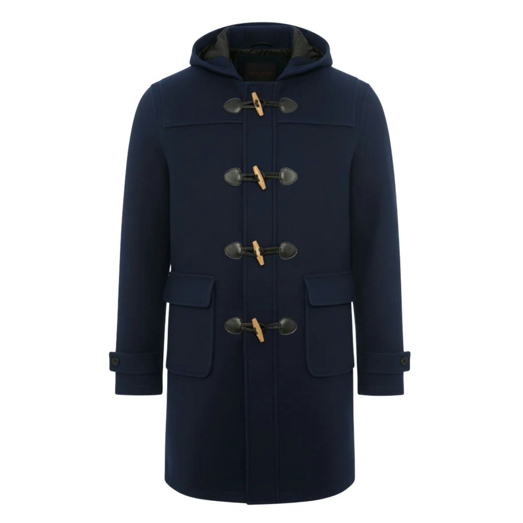 Truclothing Men's Black/Brown Classic Toggle Fastener Hooded Duffle Coat - Navy - Medium