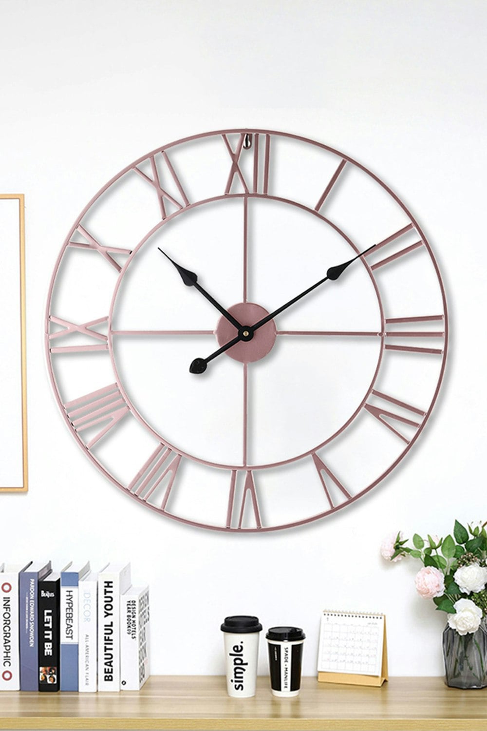 Rackhams Gold 60Cm Dia Rose Roman Numeral Skeleton Wall Clock - Rose