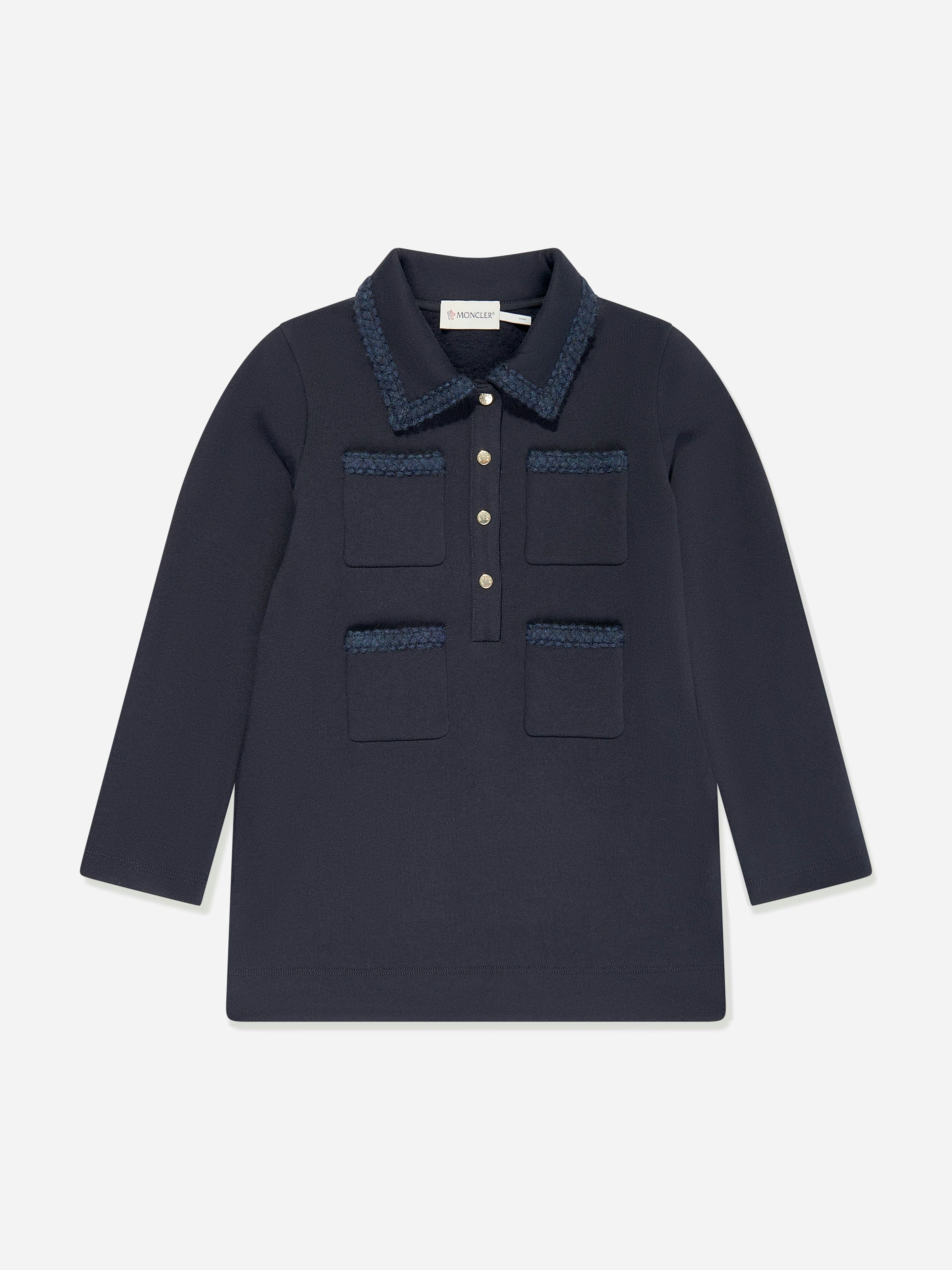 Moncler Enfant Girls Pocket Polo Dress In Navy - Navy - 10 Yrs