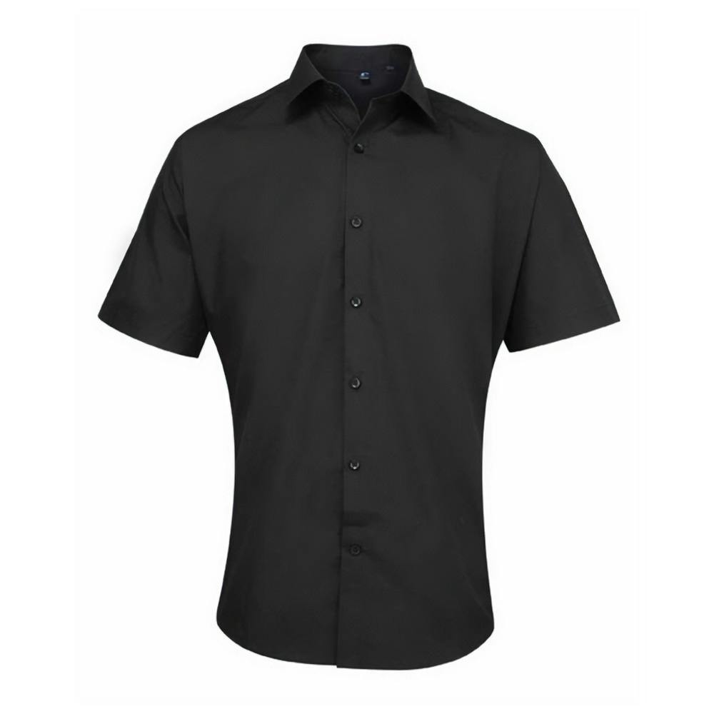 Premier Men's Black Supreme Poplin Short-Sleeved Shirt In | Size: 15 Inches - Image 3