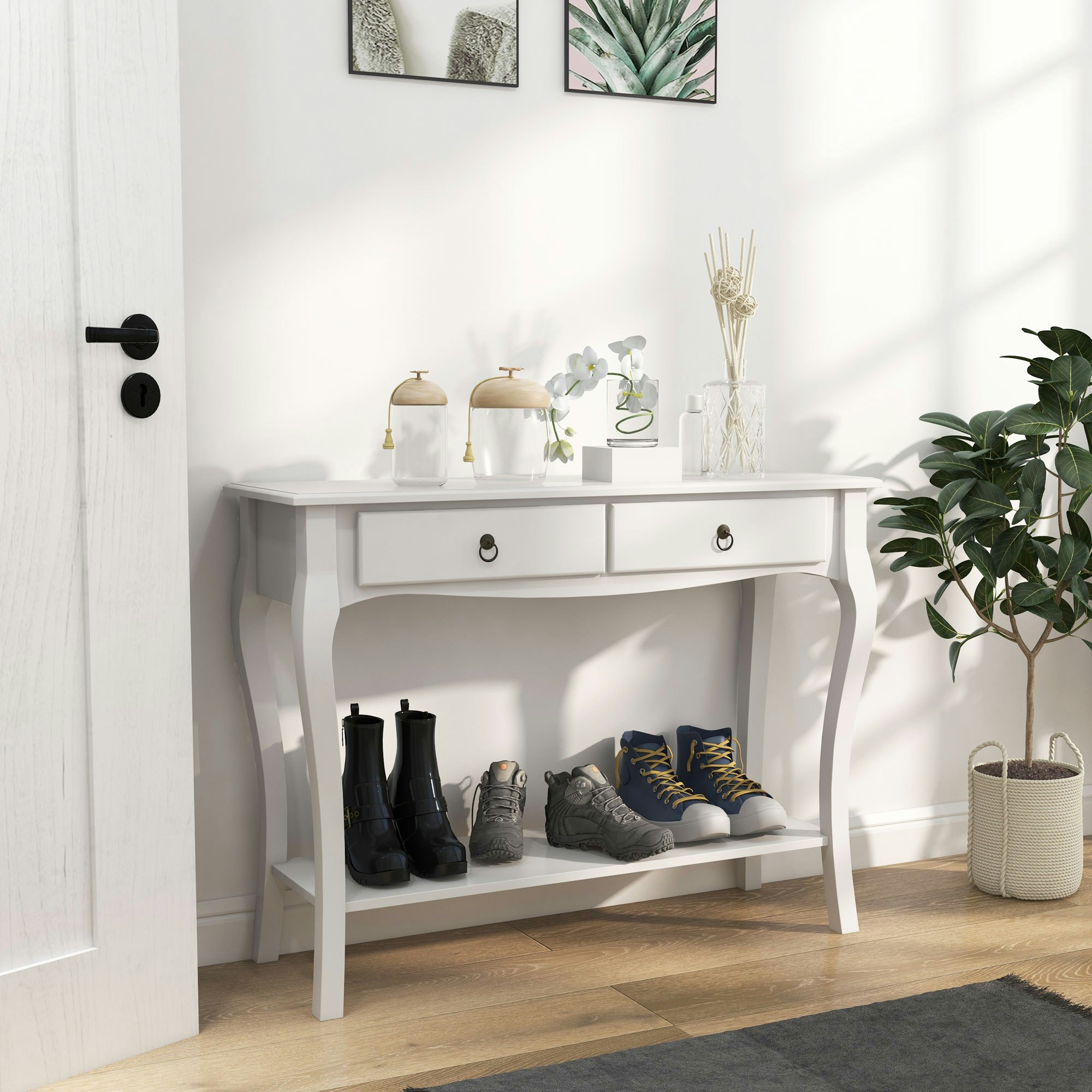 Rackhams Console Table Sofa Side Desk With Storage Shelves Drawers For Entryway