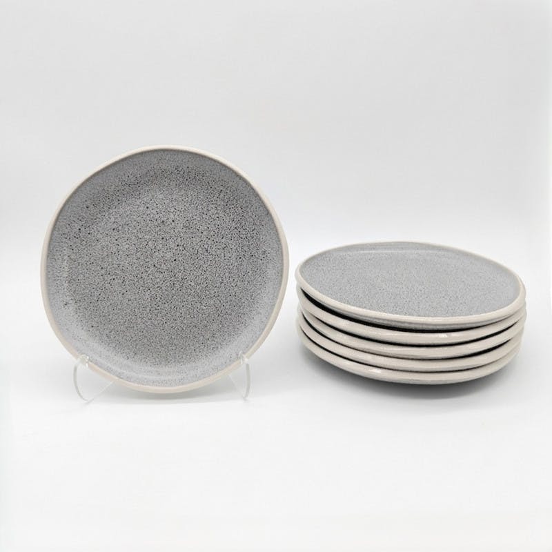 Glim & Glam Grey Reactive Stoneware Dinnerware Set Nordic Pebble 6 Dinner Plates 10.6"