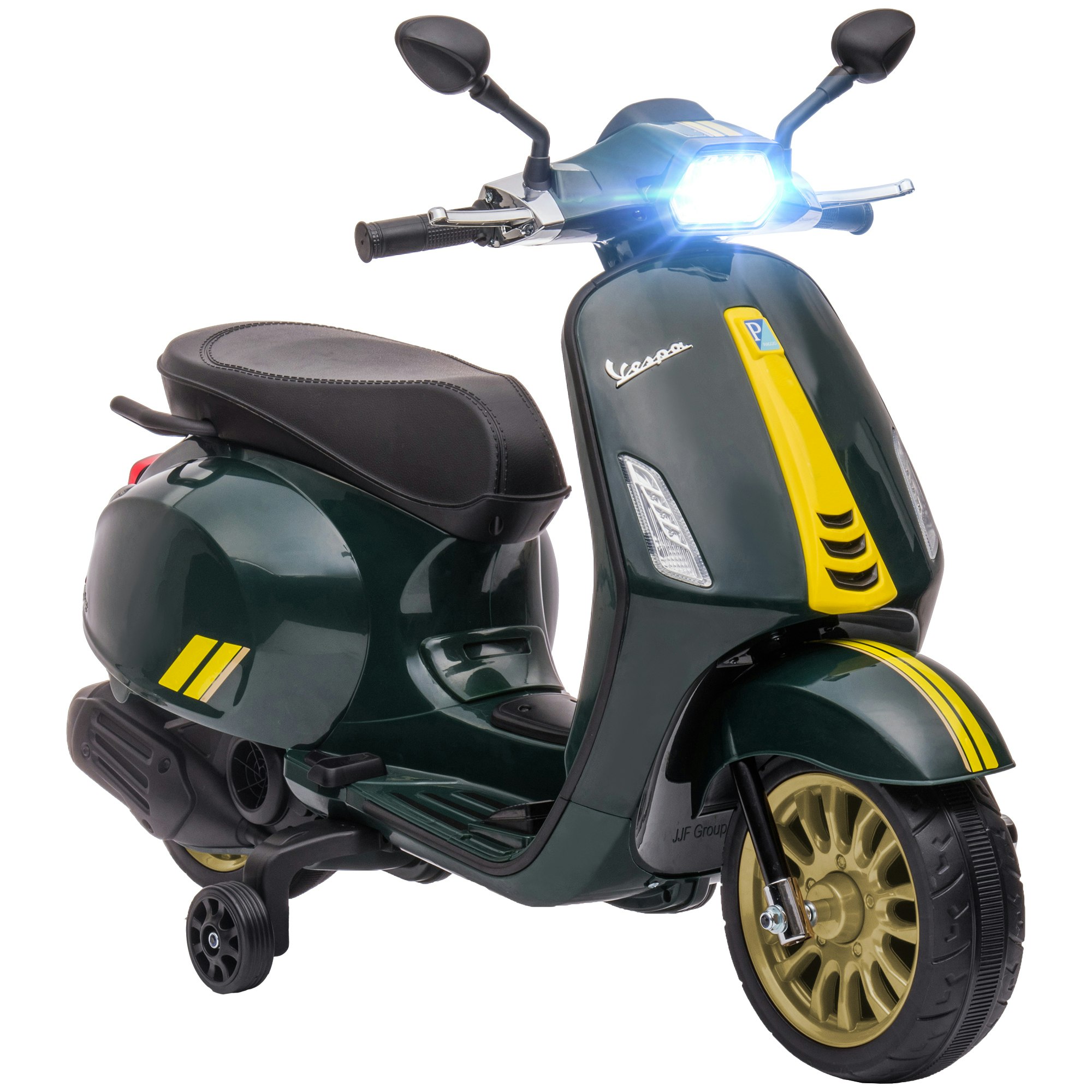 Aiyaplay Green Vespa Licensed 12V Kids Electric Bike W/ 2 Training Wheels, Size 12