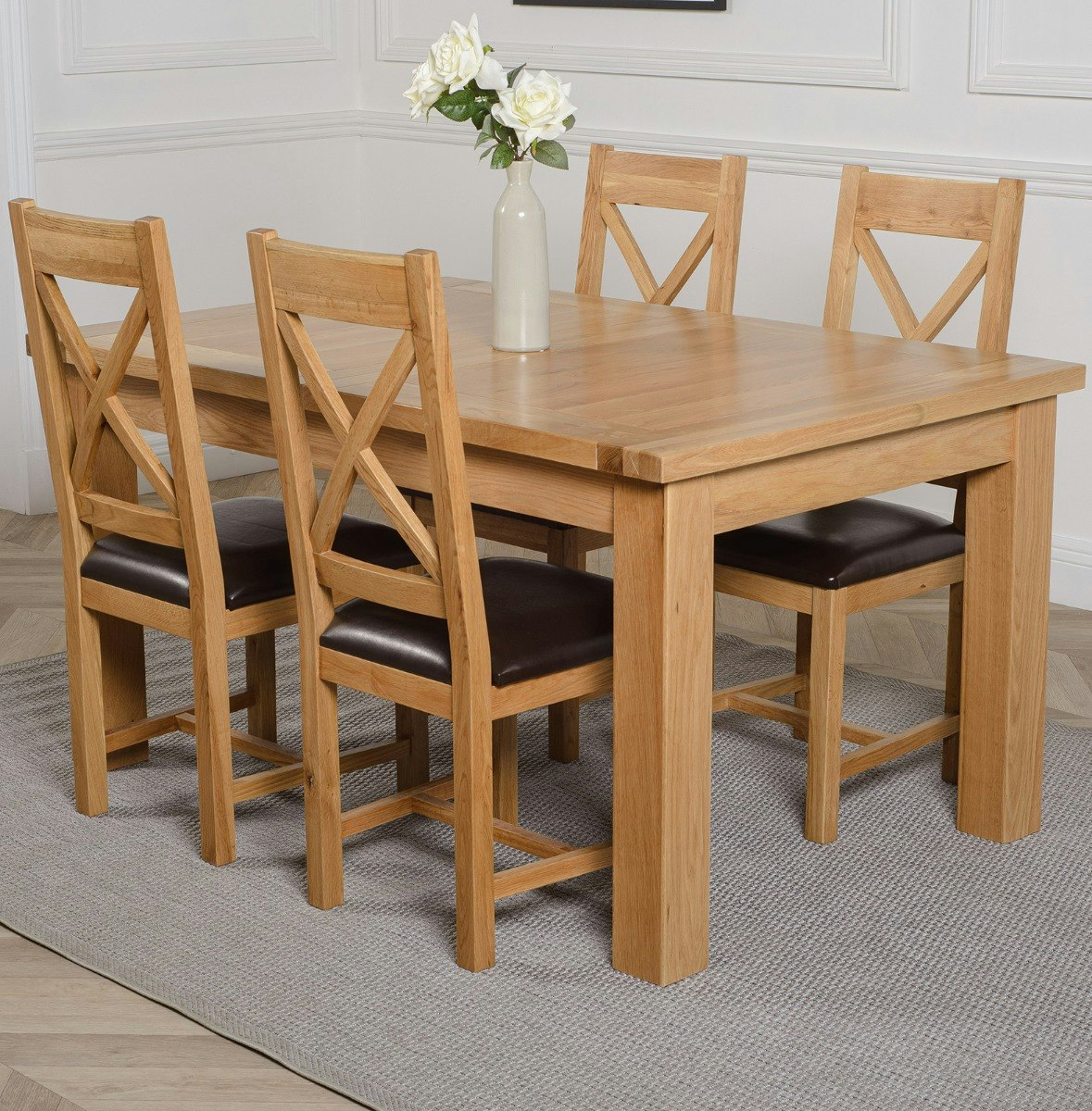 That's Furniture Brown Seattle Oak Extending Dining Table With Berkeley Oak Chairs - 4 Chairs
