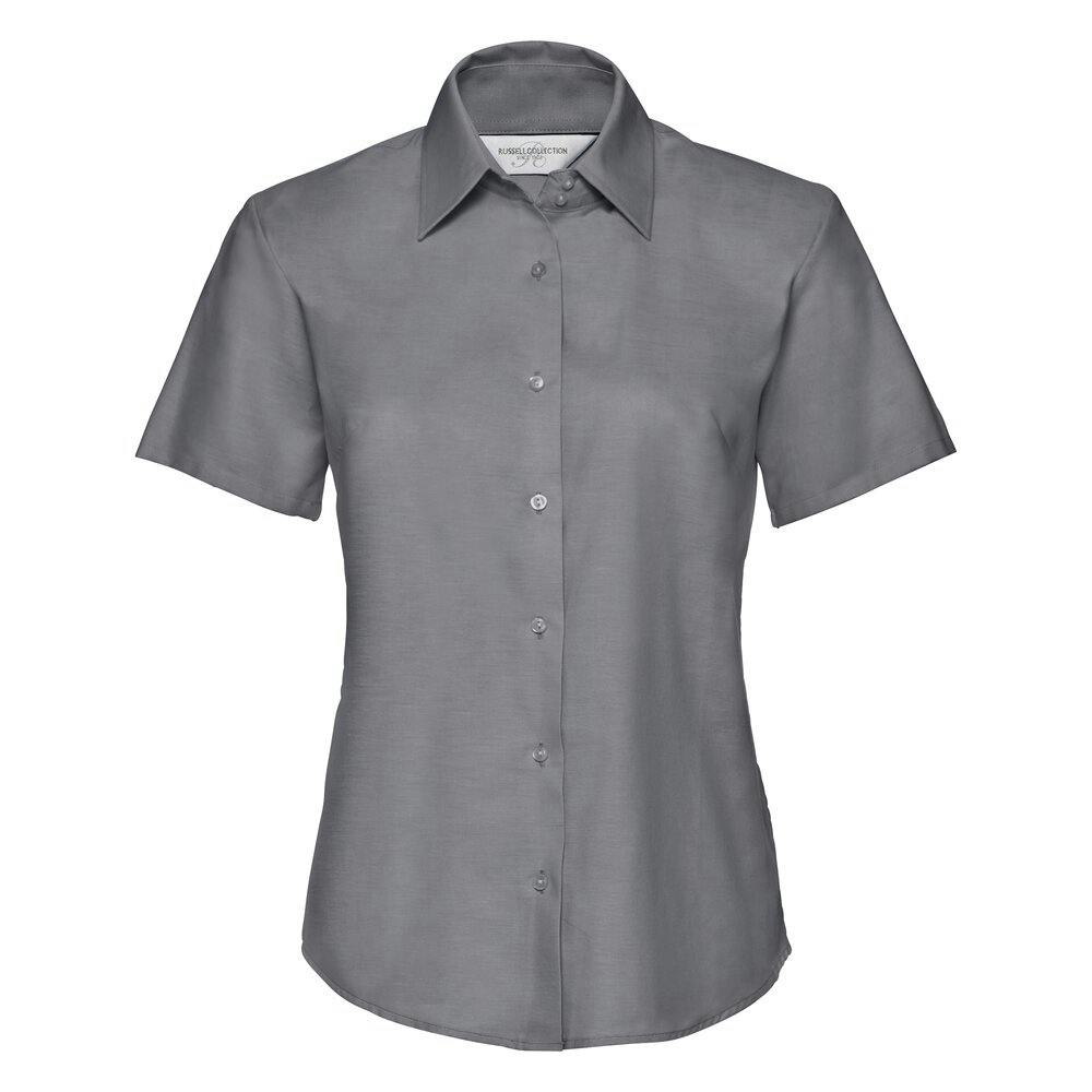 Russell Collection Women's Silver Oxford Short-Sleeved Shirt - Xxl - 70% Cotton/30% Polyester