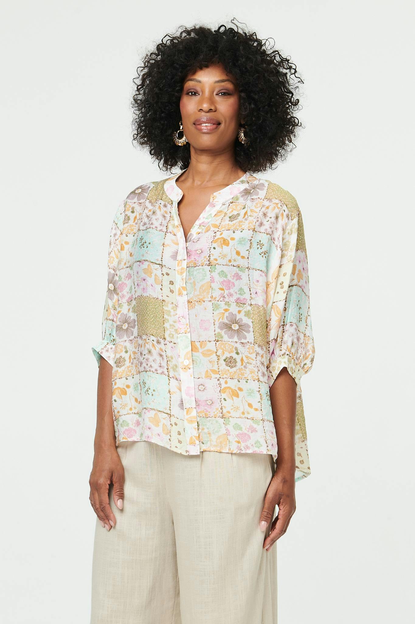 Izabel London White Printed 3/4 Sleeve V-Neck Blouse - 10