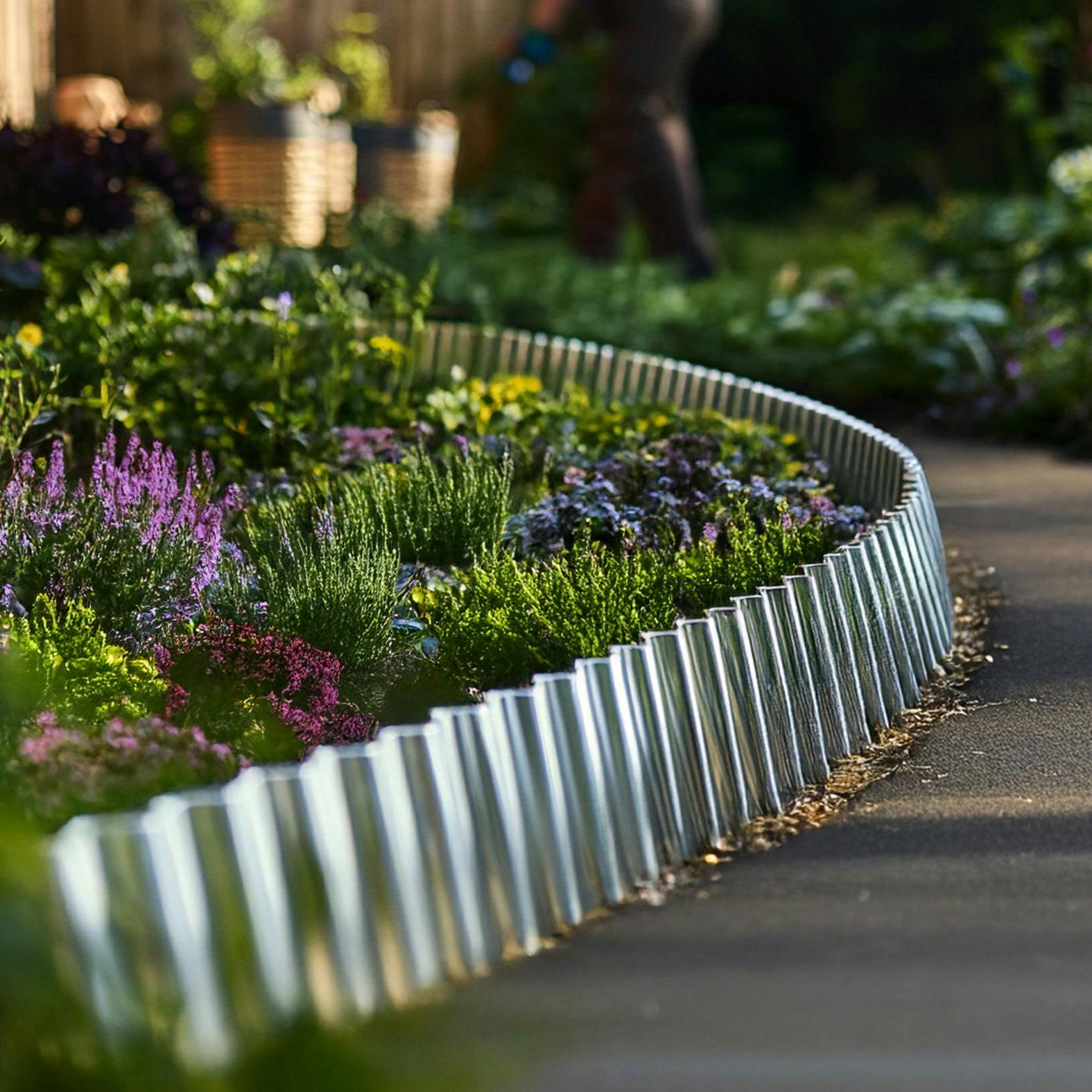Nicoman Silver Corrugated Galvanised Steel Metal Garden Border Roll – 5M Long - 12M