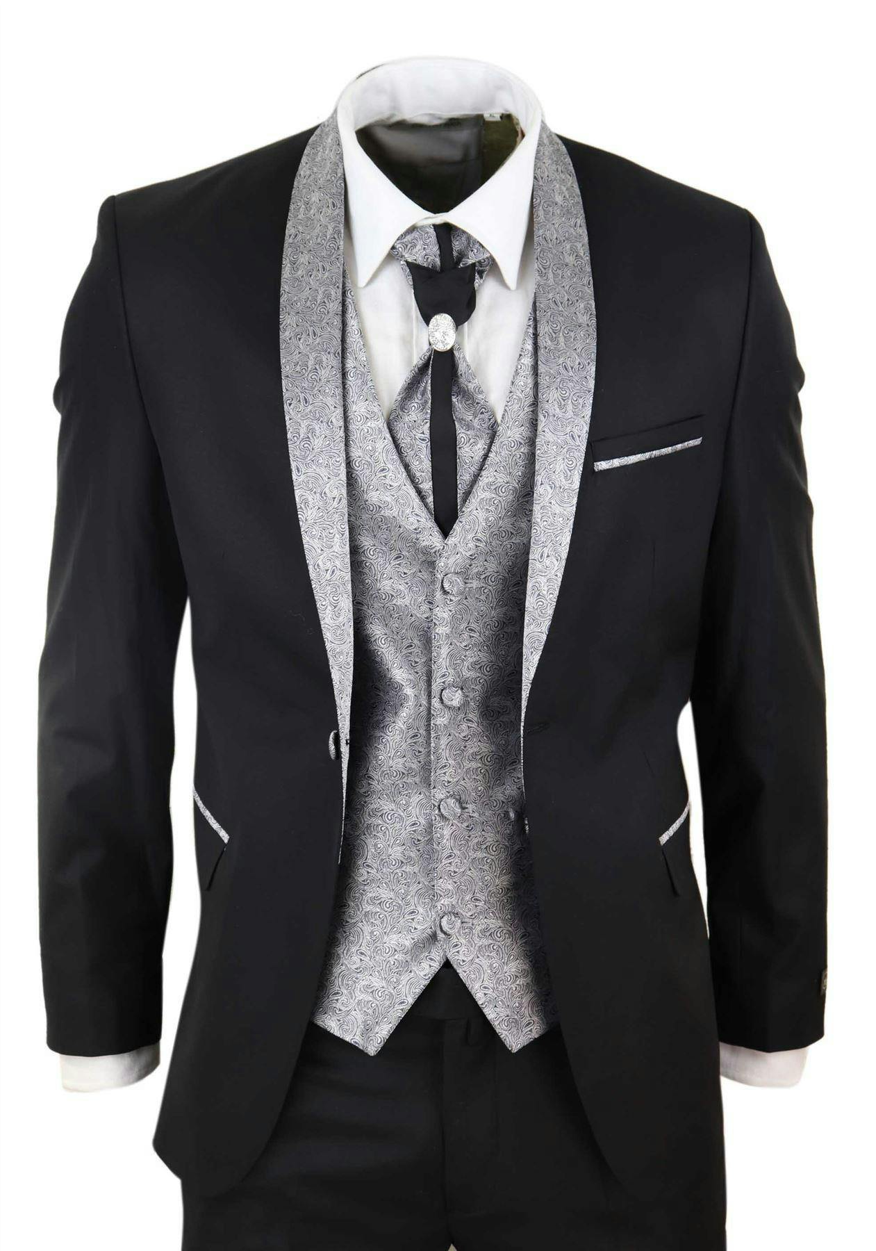 Truclothing Men's Black 4 Piece Tailored Wedding Suit - 38" Jacket 32" Trousers