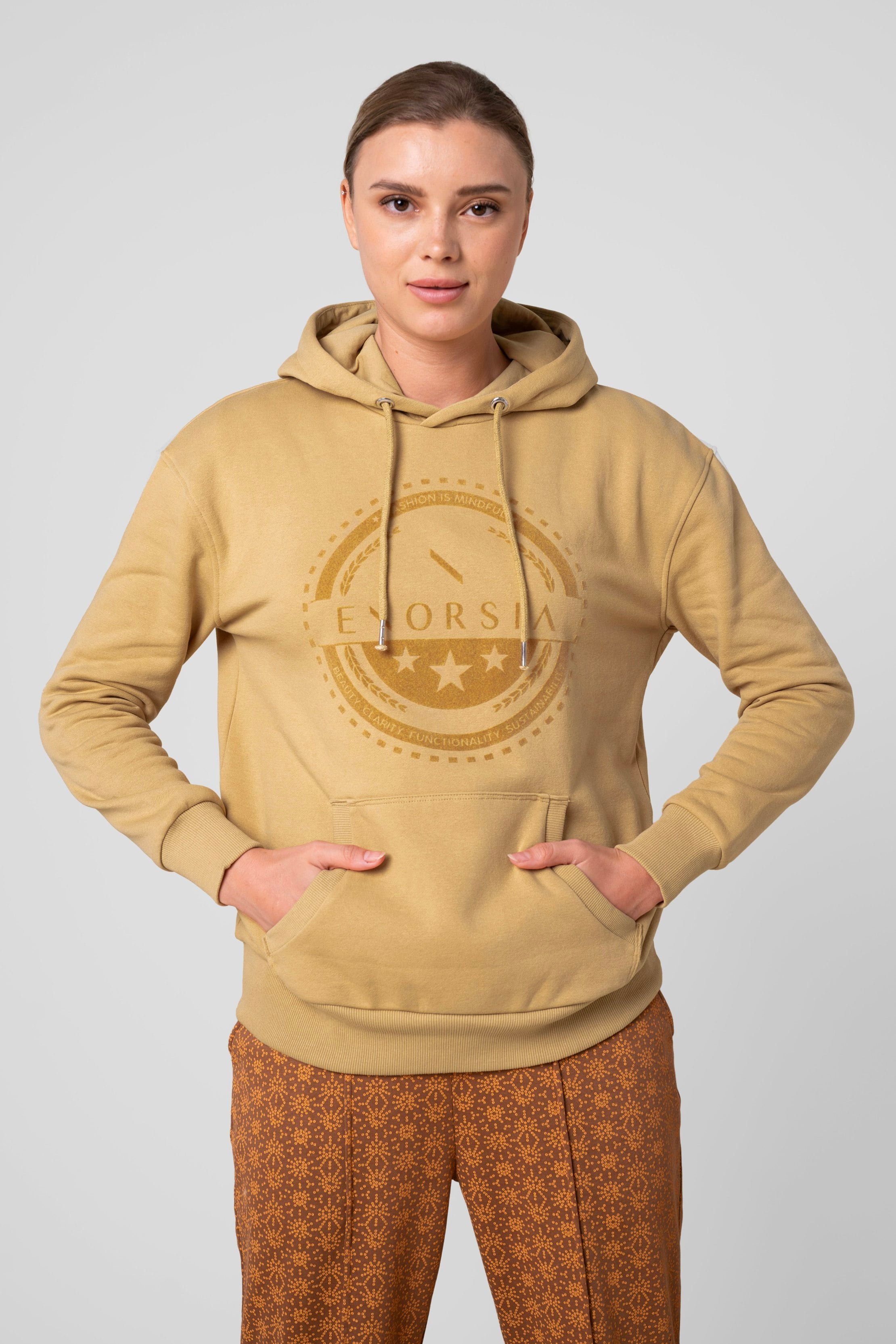 Enorsia Women's Cream Drop Shoulder Printed Hoodie In | Size: 16 - Image 2