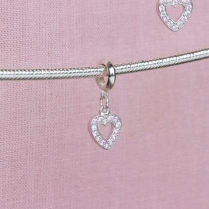 Mylee London Pink/Silver Crystal Heart Pendant Charm - Sterling - Slider - No