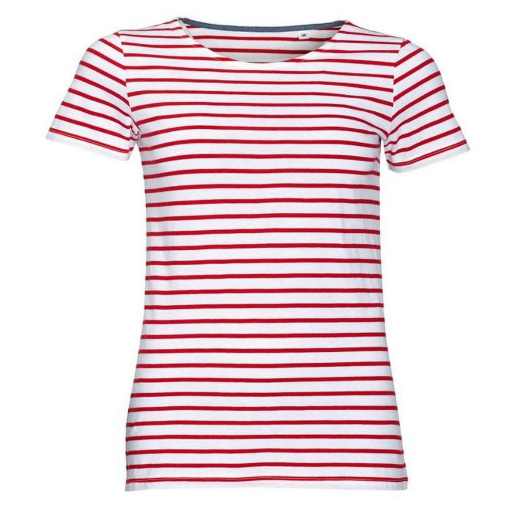 SOLS Womens/Ladies Miles Striped Short Sleeve T-Shirt (White/Red) Cotton - Size X-Large - Image 3