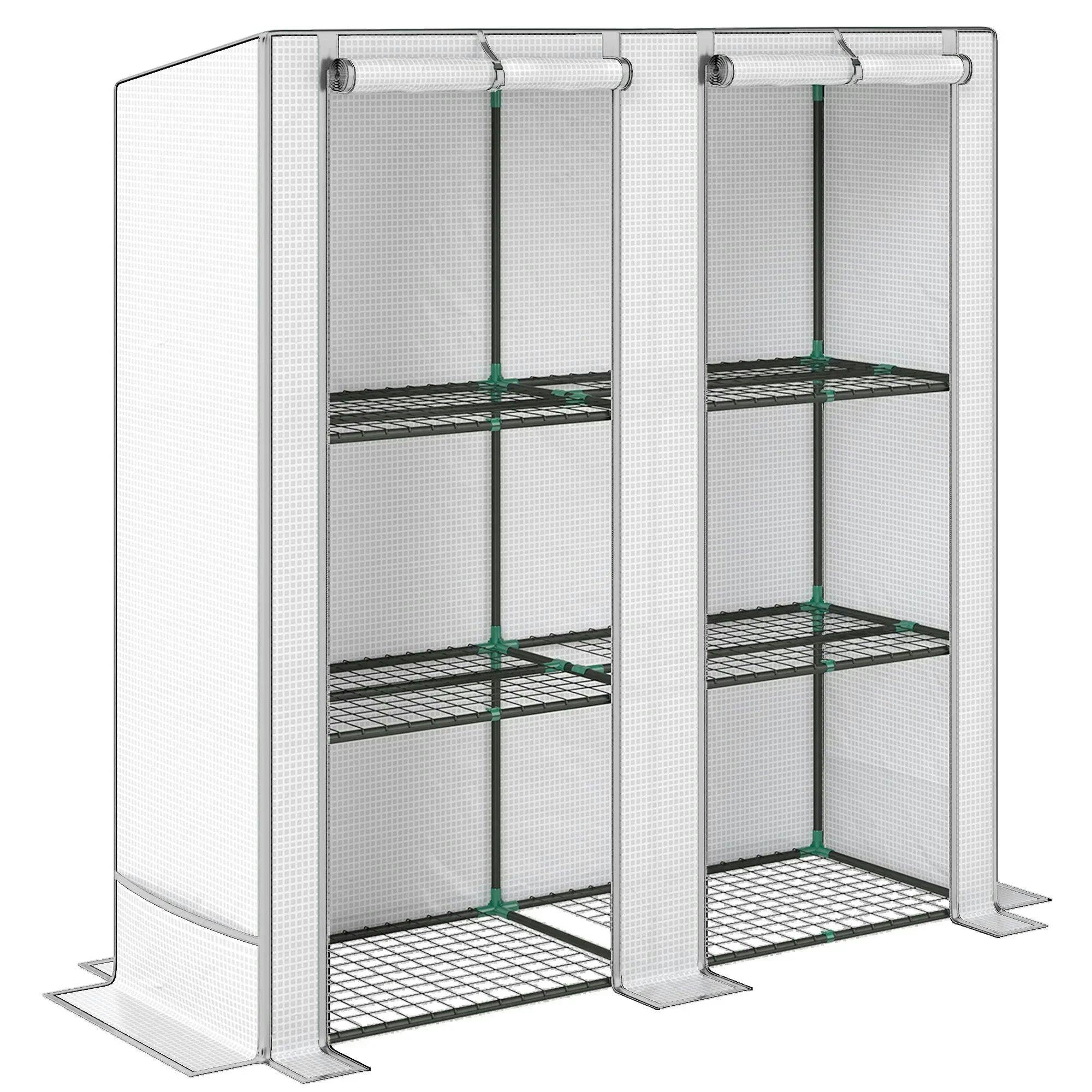Outsunny 3 Tier Mini Greenhouse - White - Portable Lean-to with Zipped Door - Image 4