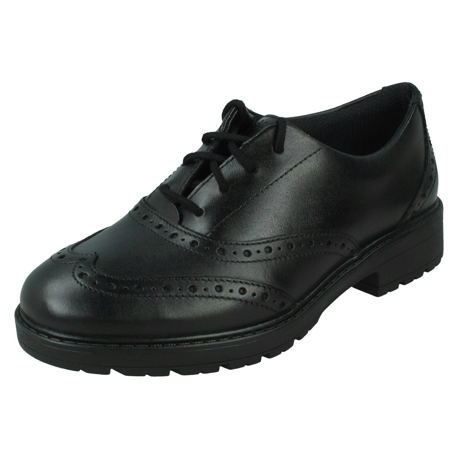 Clarks Girls Black Lace Up Brogue Detailed School Shoes Loxham Brogue Y - Leather - Uk 9 Junior - F