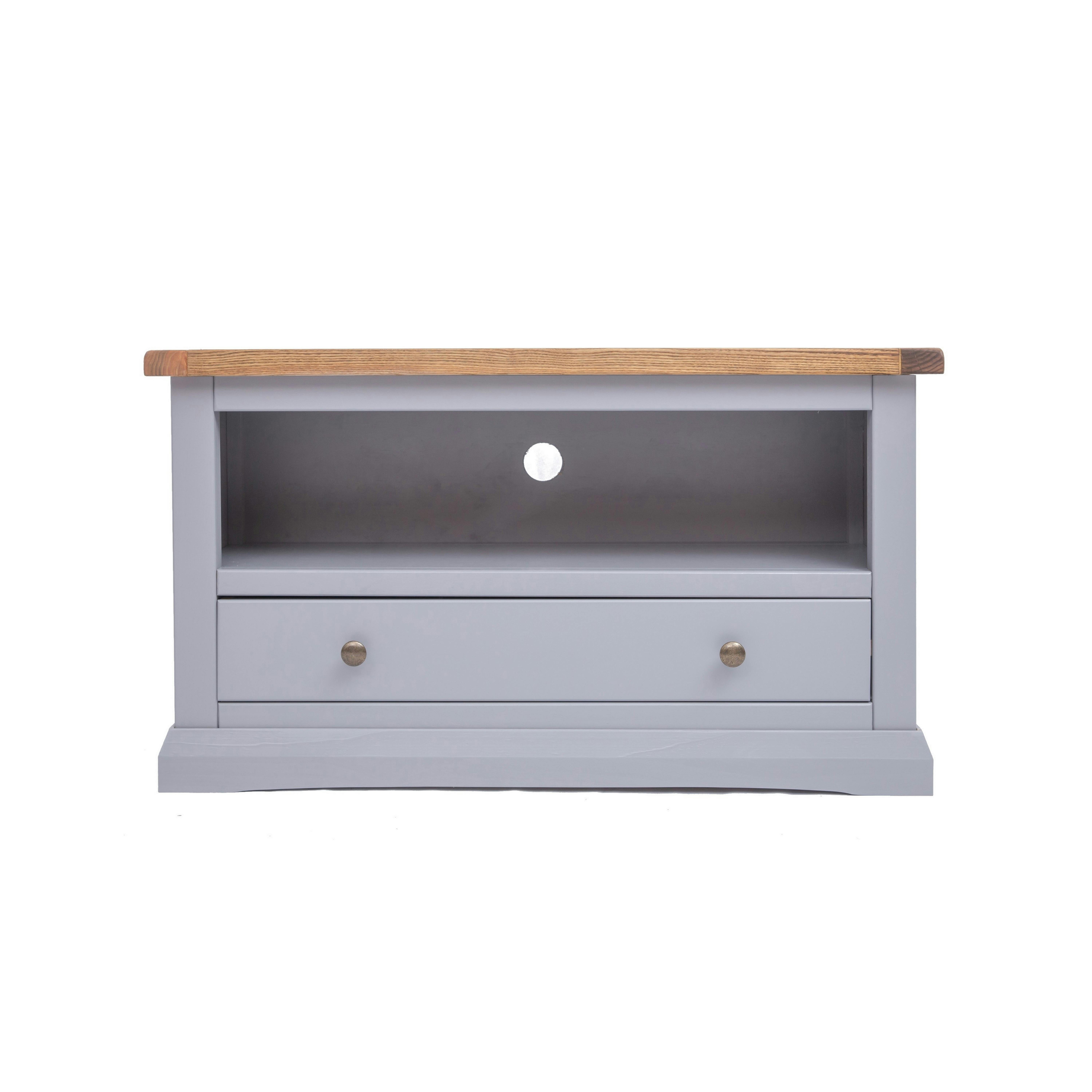 Rackhams Grey Rocca 1 Drawer Tv Cabinet Brass Knob
