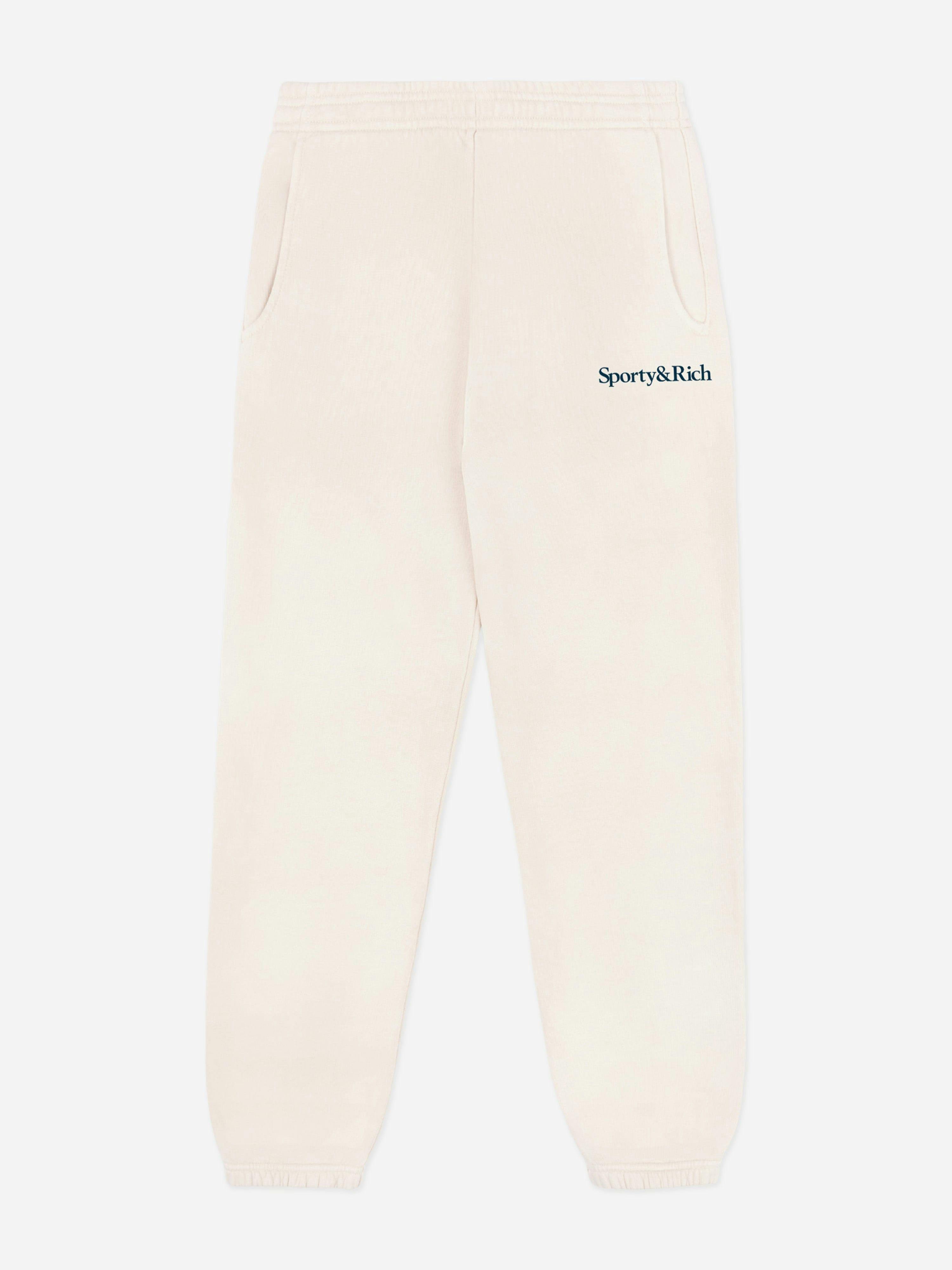 Sporty & Rich Unisex Kids Ivory Kids Serif Logo Joggers In - 12 - 14 Yrs