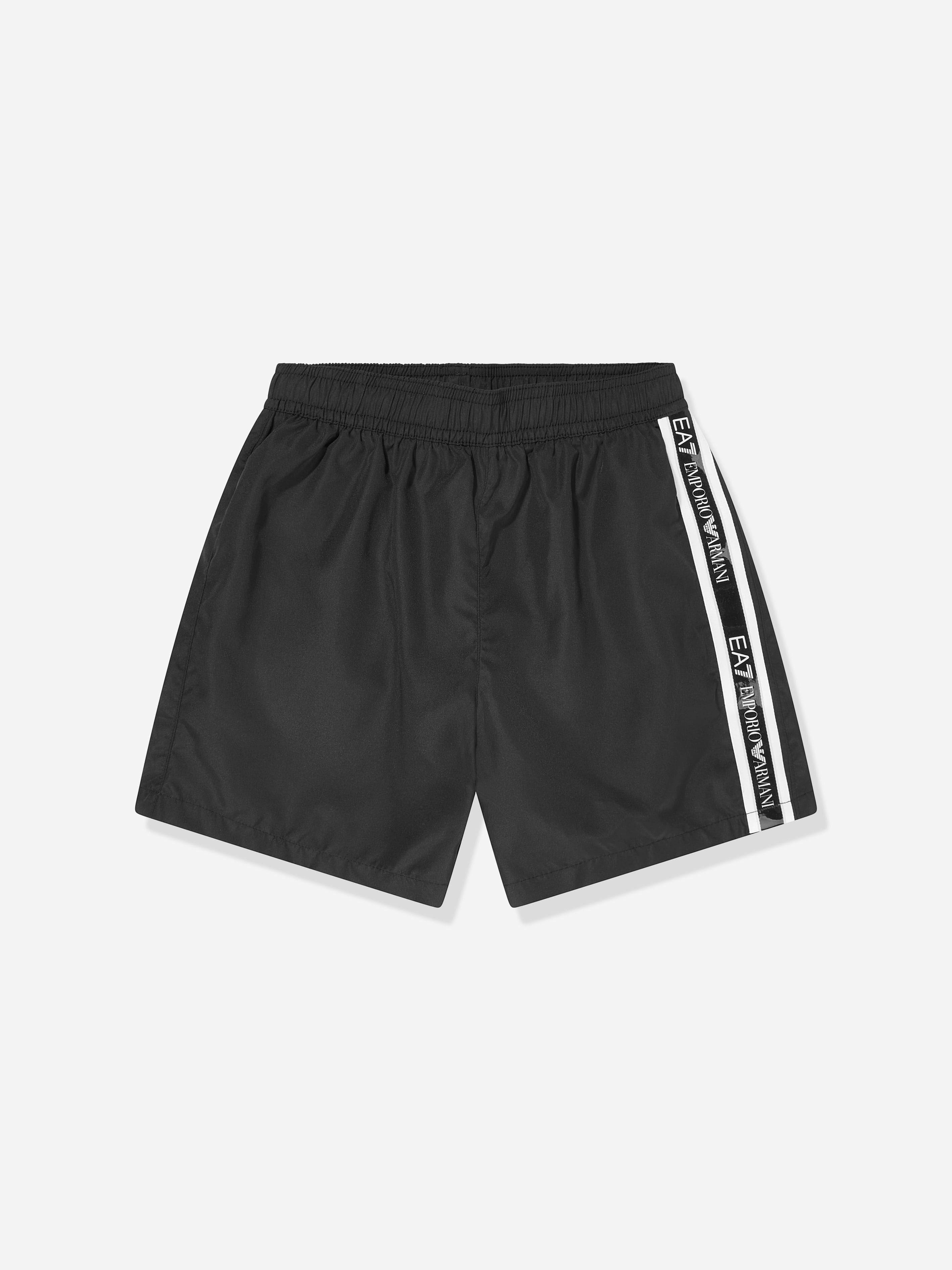 Ea7 Emporio Armani Boys Black Logo Tape Swim Shorts In - 16 Yrs