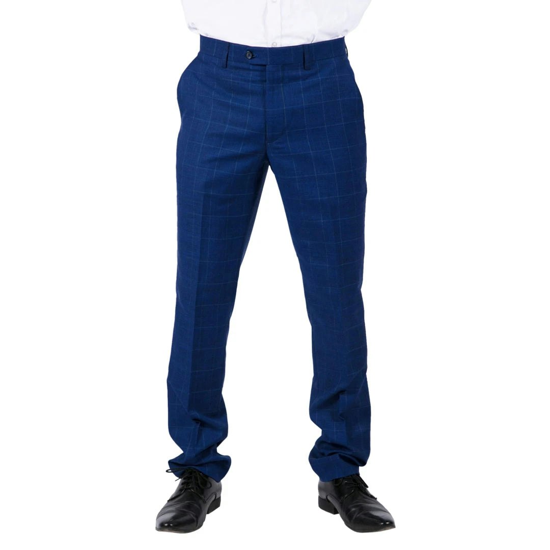 Paul Andrew Men's Blue Rover - Wedding Trousers Tweed Check - 38W 32L