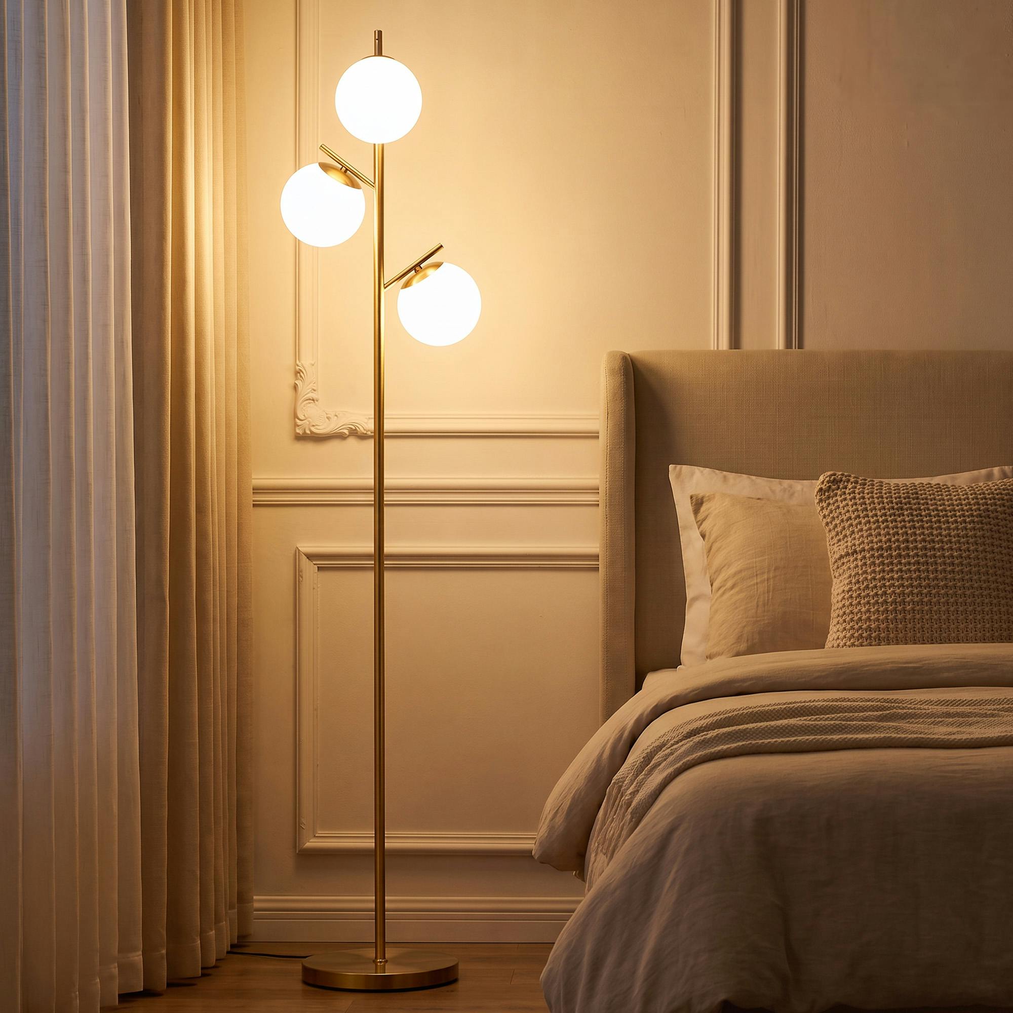 HOMCOM Modern Tree Floor Lamp with 3 Light, for Living Room Bedroom in Gold - Image 3