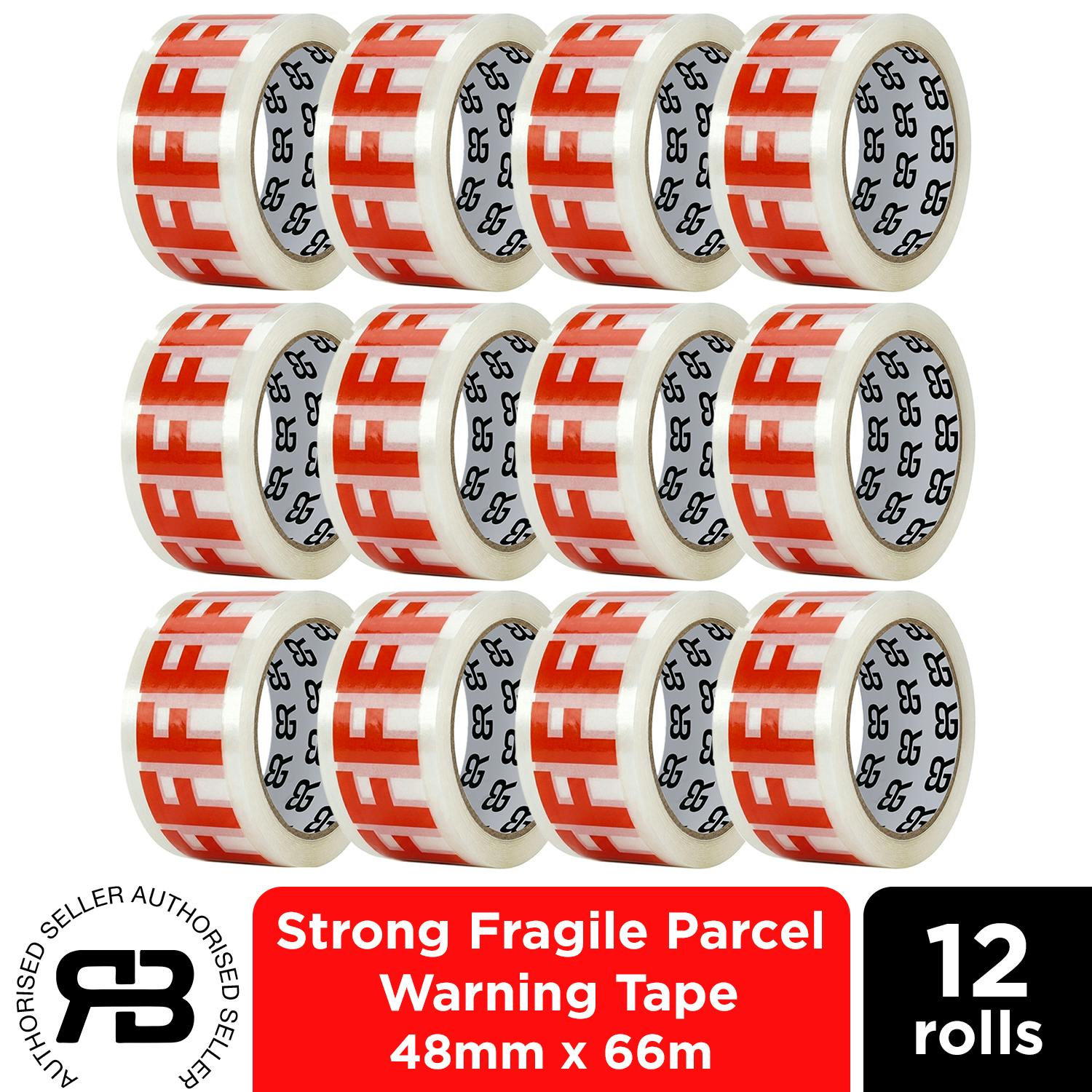 Rackhams Brown Packing Tape 48Mm X 66M Clear Fragile Parcel Box Tape 12, 24 Or 48 Rolls - Fragile Tape Tape - 12 Rolls