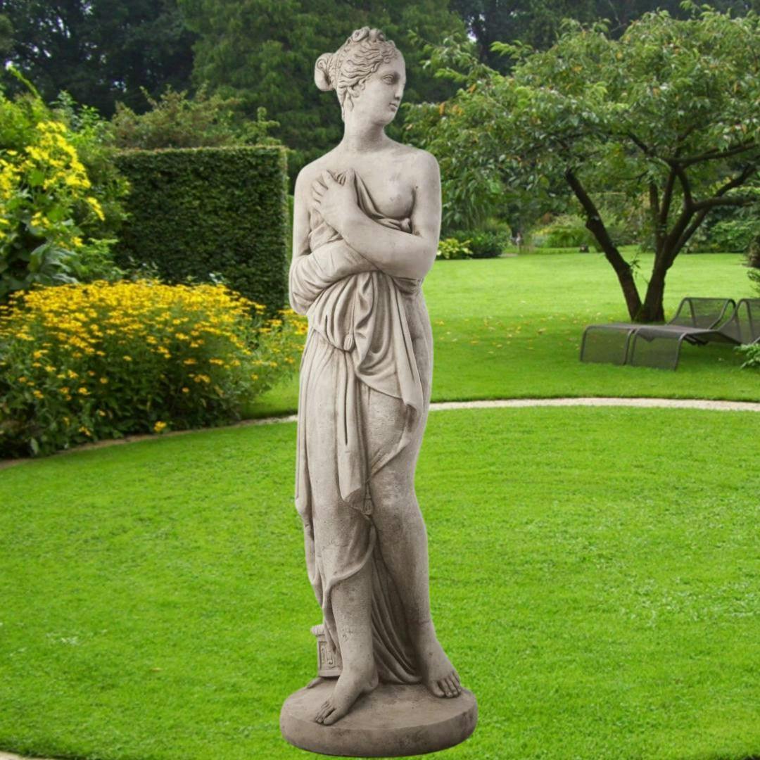 Osn Large Stone Cast Pandora Lady Statue On Column