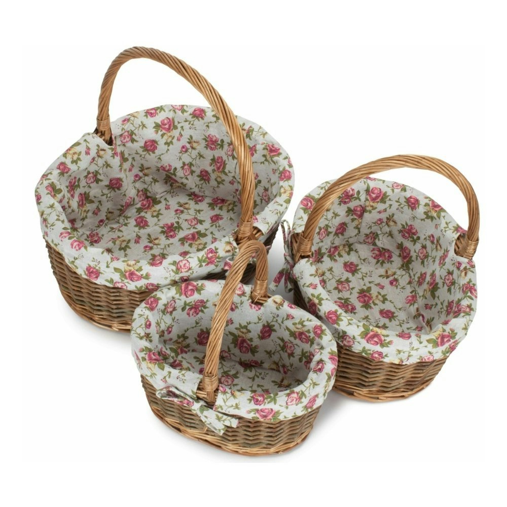 Red Hamper Oval Unpeeled Willow Shopping Basket With Garden Rose Lining - Large