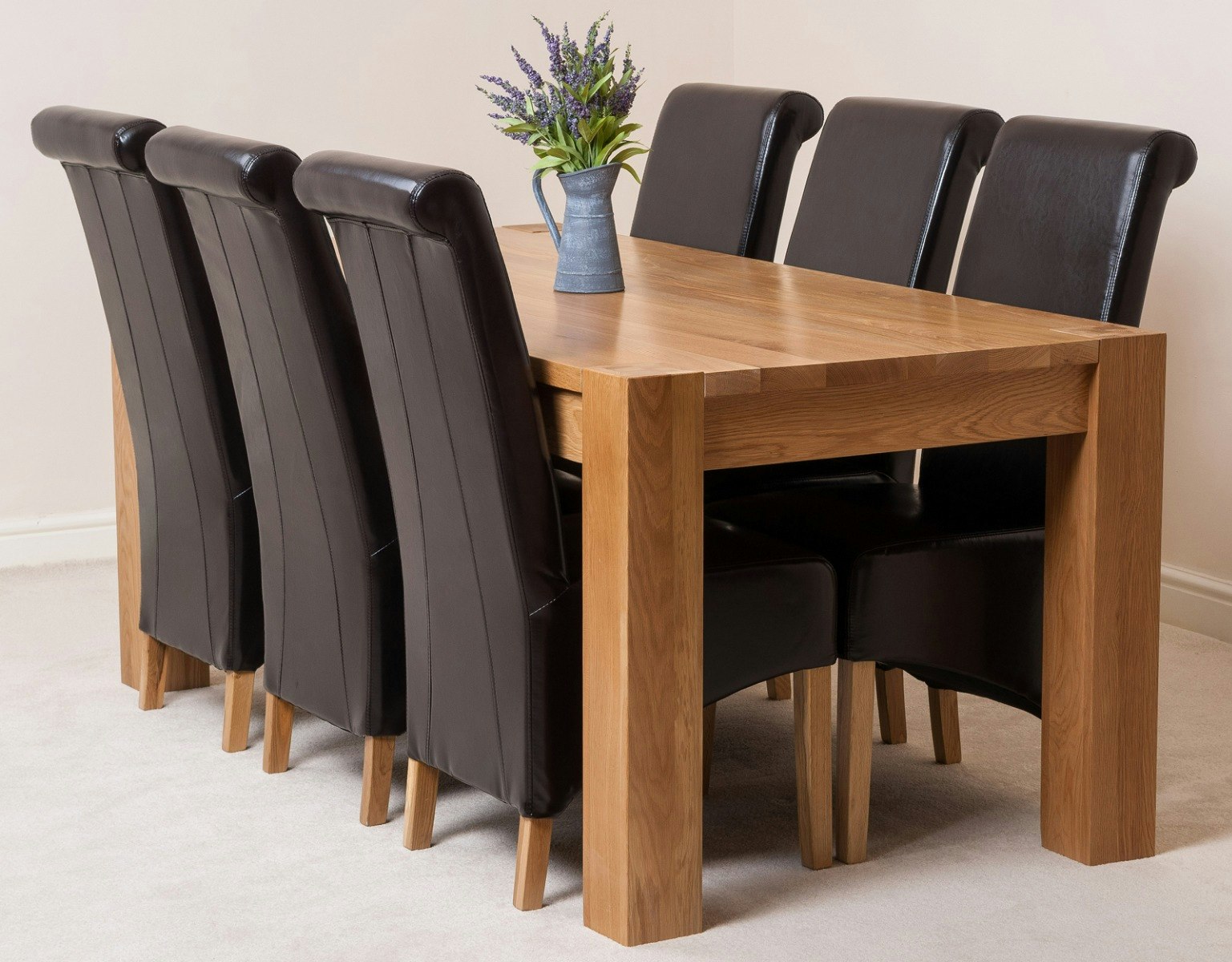 Rackhams Brown Kuba Large Oak Dining Table With Montana Leather Chairs - 6 Chairs