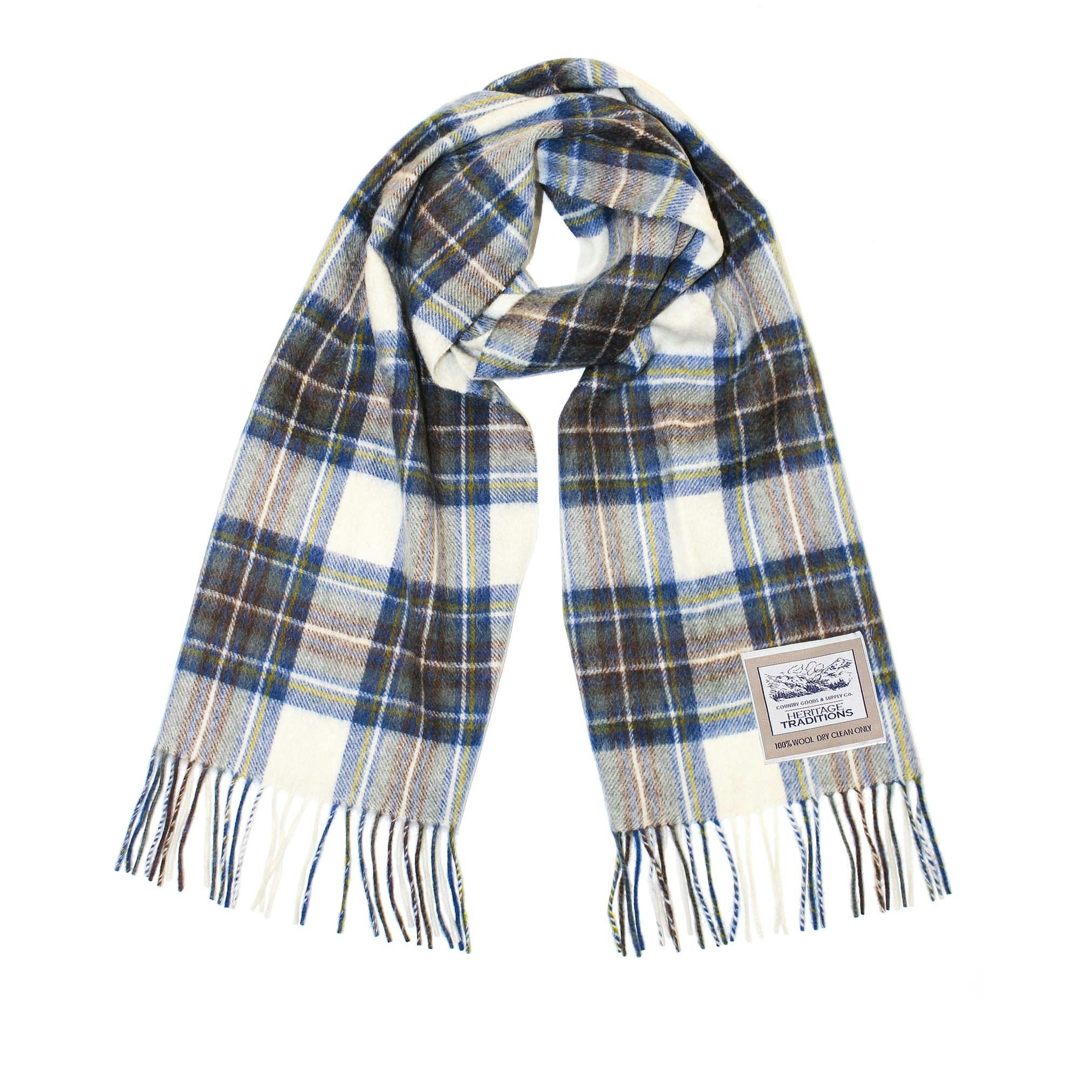 Heritage Traditions Blue Pure Wool Tartan Scarf - Muted Dress Stewart