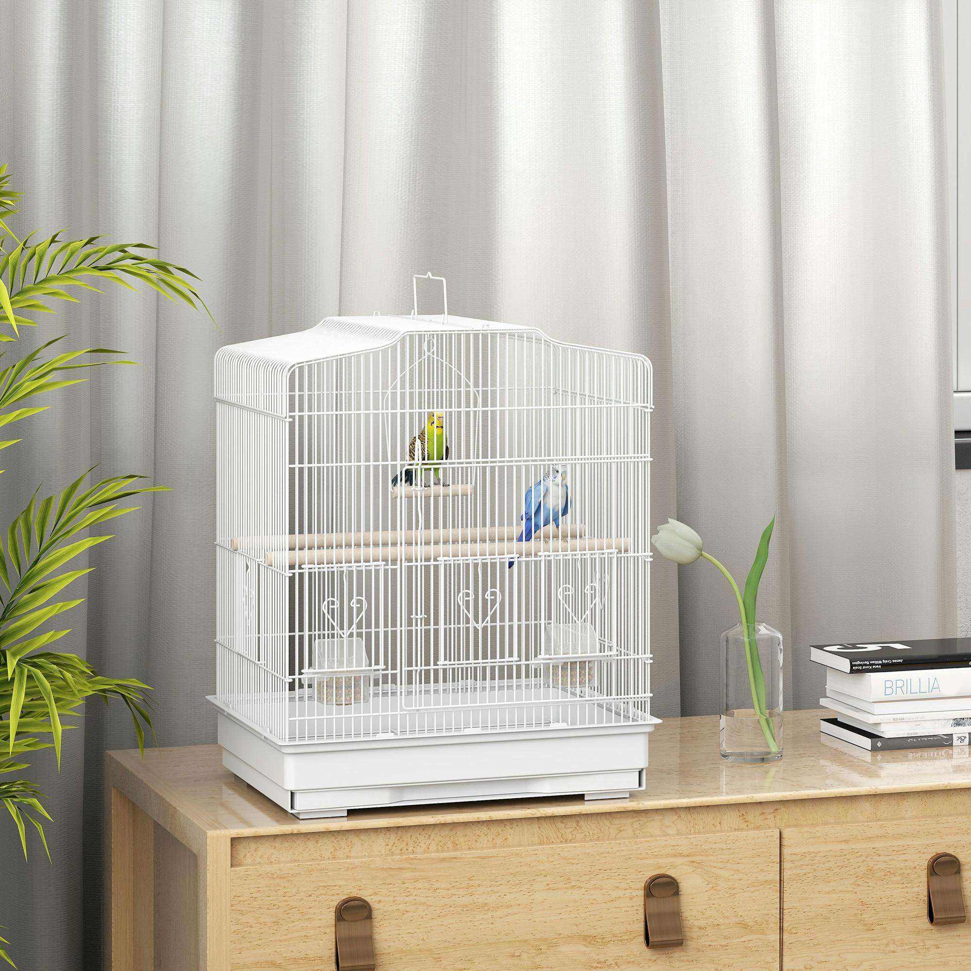 Pawhut White 59Cm Large Bird Cage With Perches, Food Bowls, Swing,