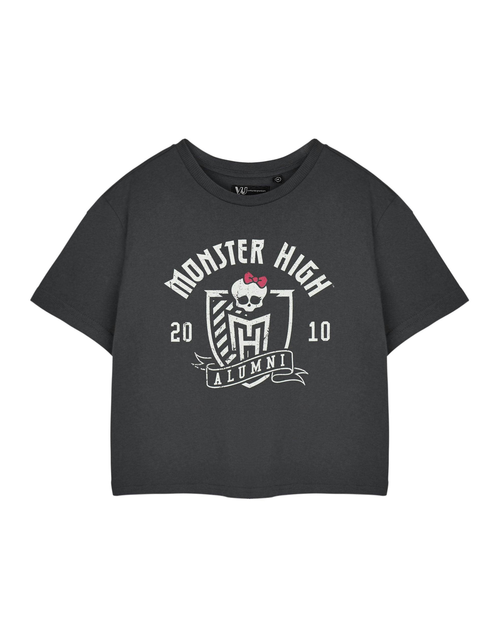 Vanilla Underground Women's Grey Monster High Alumni Cropped Short Sleeved T-Shirt - Small