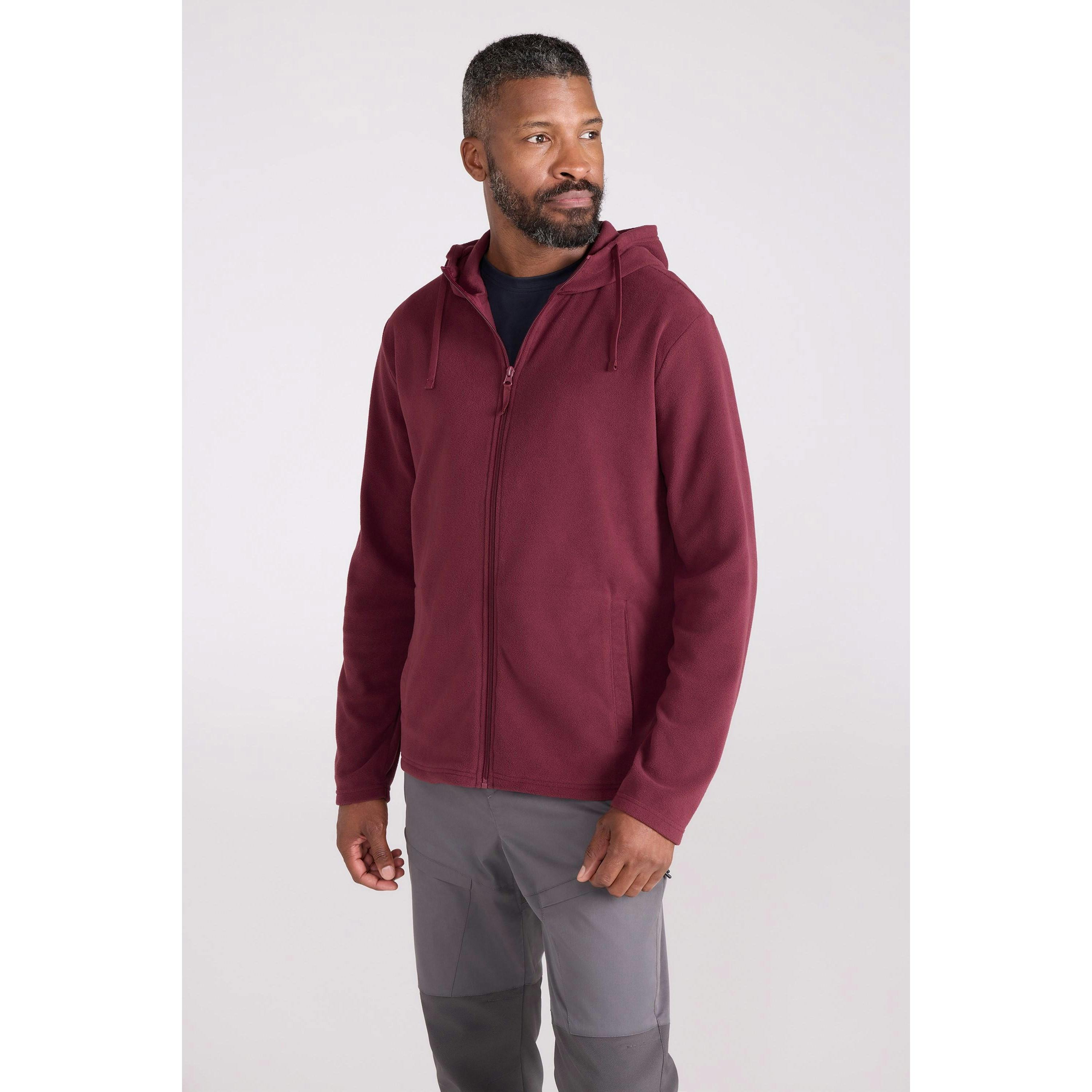 Mountain Warehouse Men's Burgundy Camber Fleece Full Zip Hoodie - Xl - 100% Polyester