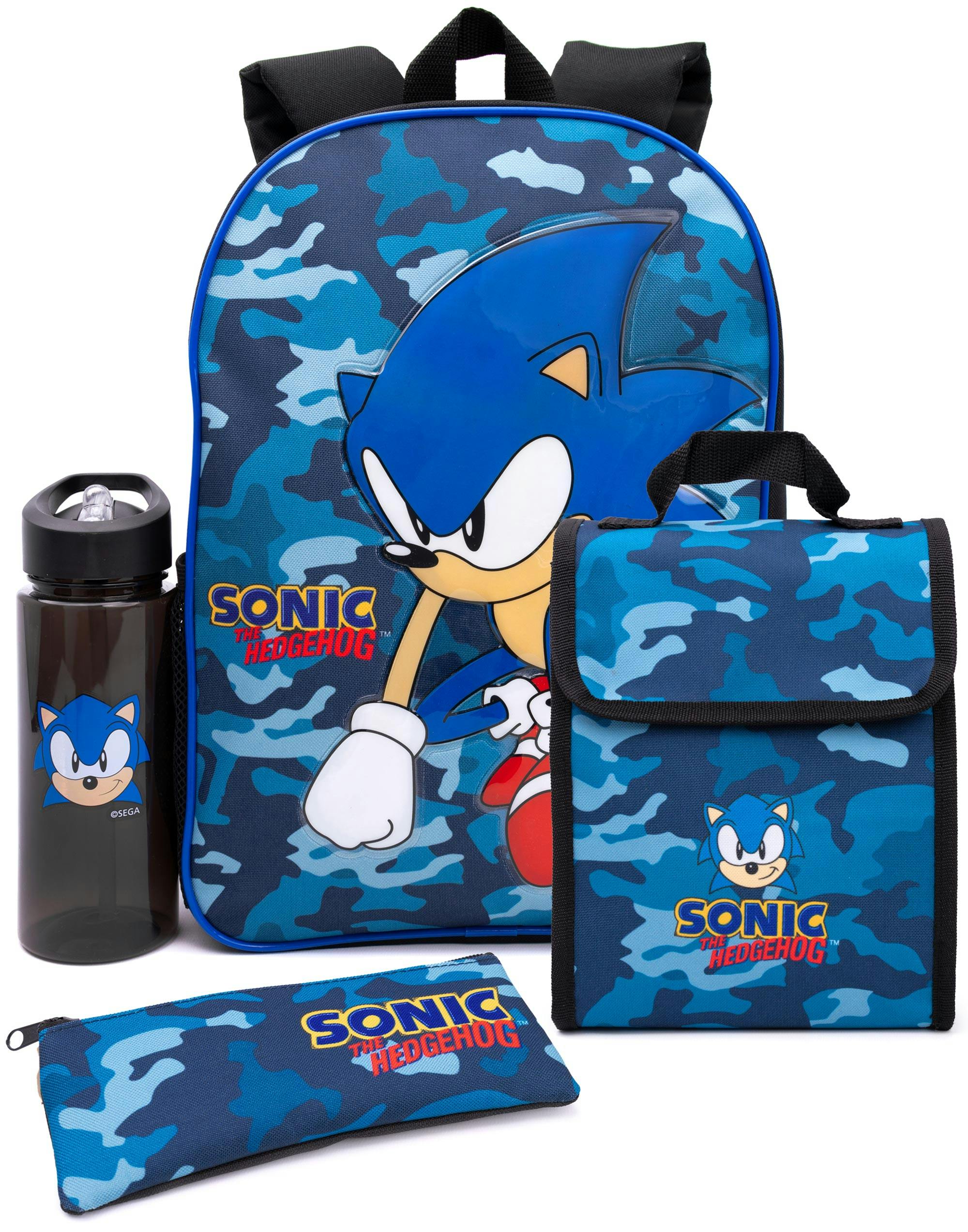 Vanilla Underground Boys Green Sonic The Hedgehog Sonic Placement Print & Camo Print 4 Piece Backpack Set - One Size