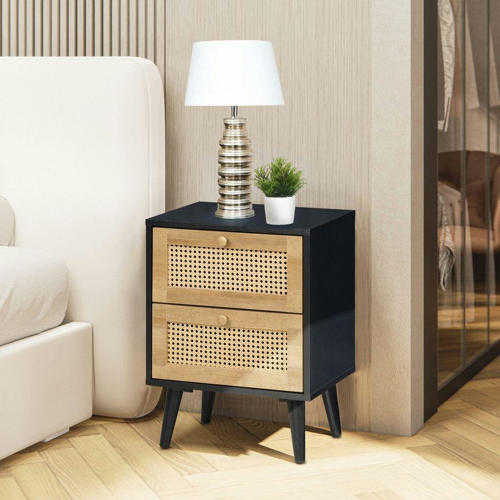 Rackhams Black Manila Rattan 2 Drawer Bedside Table - And Pvc Rattan