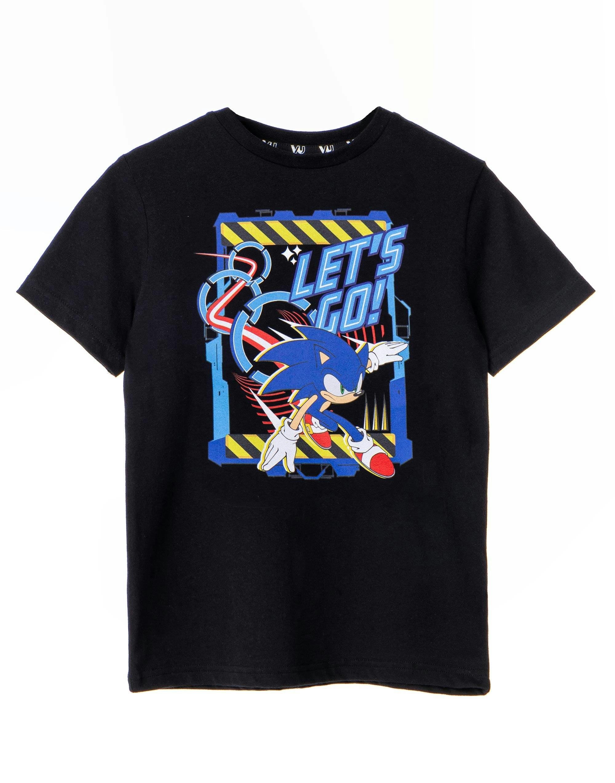 Vanilla Underground Boys Black Sonic The Hedgehog Let's Go Short Sleeved T-Shirt - 5-6 Years