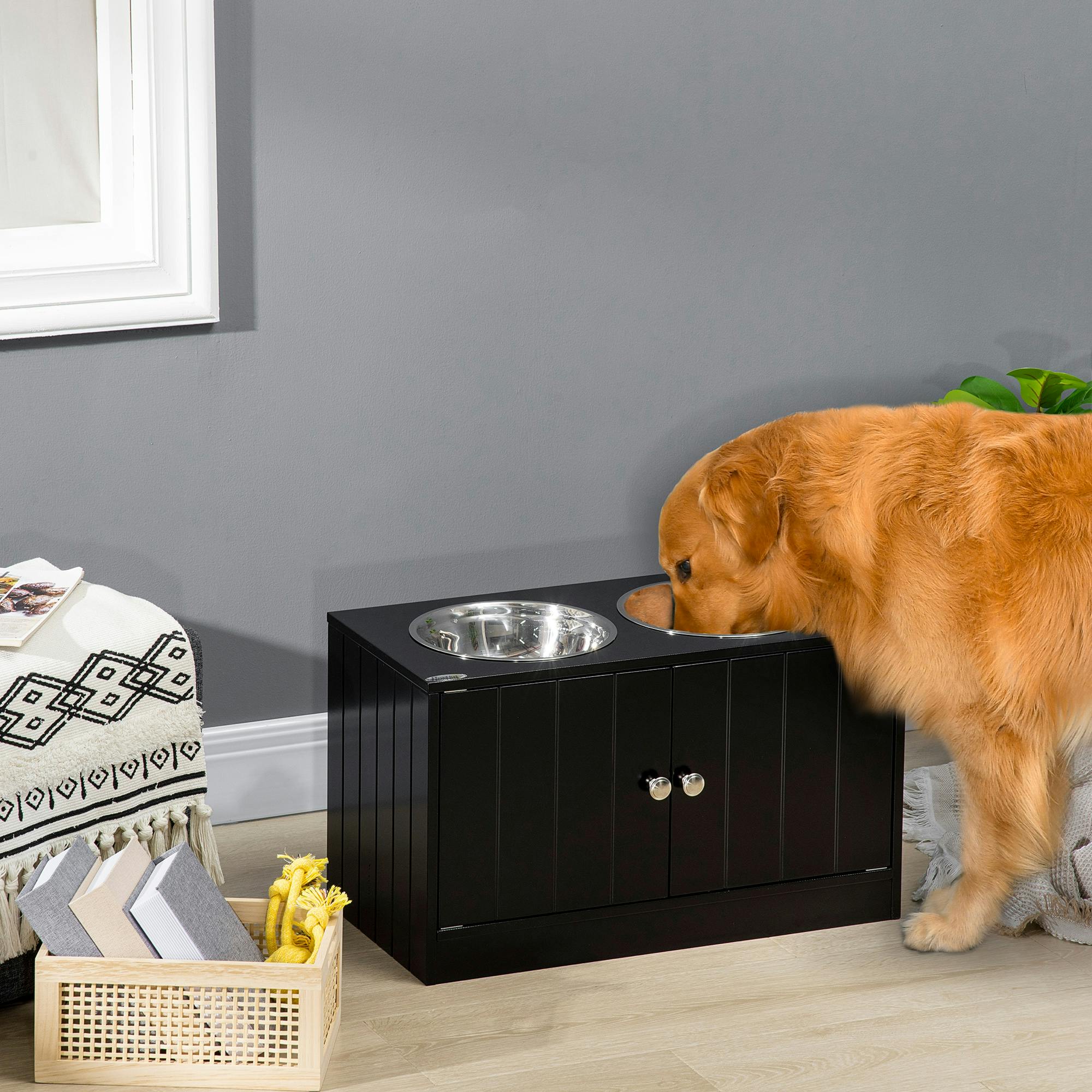 PAWHUT Raised Dog Bowls for Large Dogs Feeding Station Two Stainless Steel Bowls in Black - Image 4