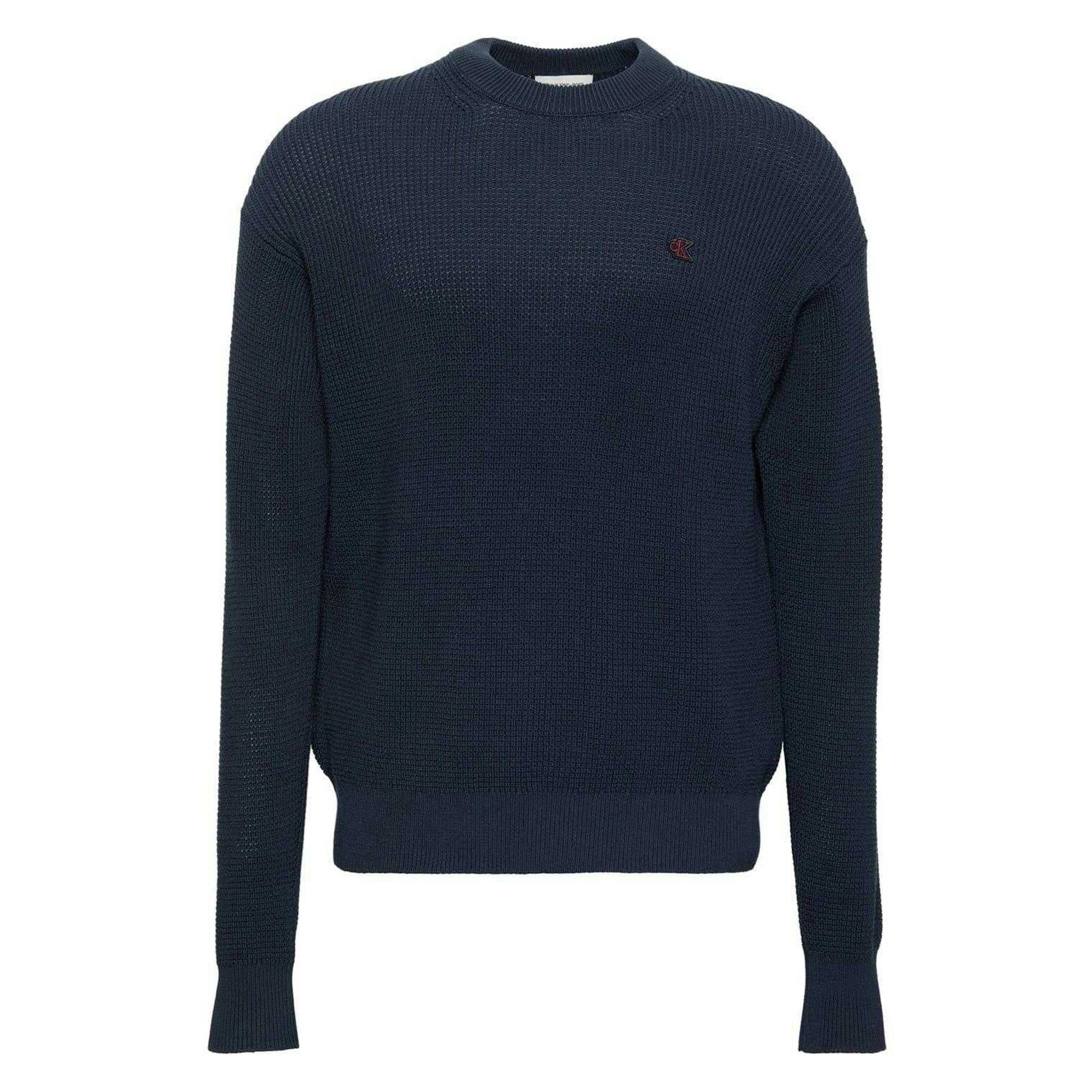 Calvin Klein Men's Dark Waffle Crew Neck Jumper - Sapphire - Xl - Sapphire - 100% Cotton