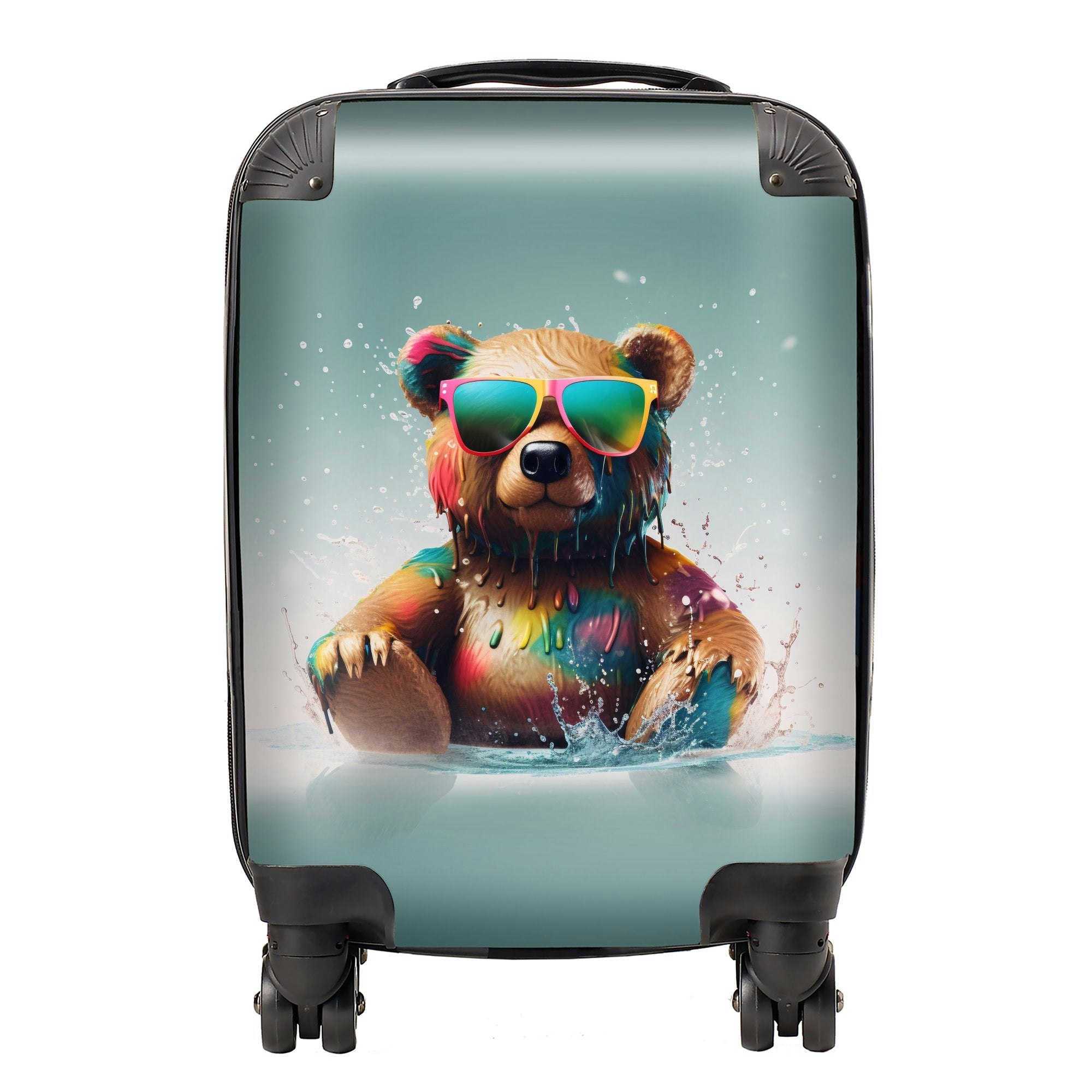 Warren Reed Splashart Bear In Glasses Suitcase - Small