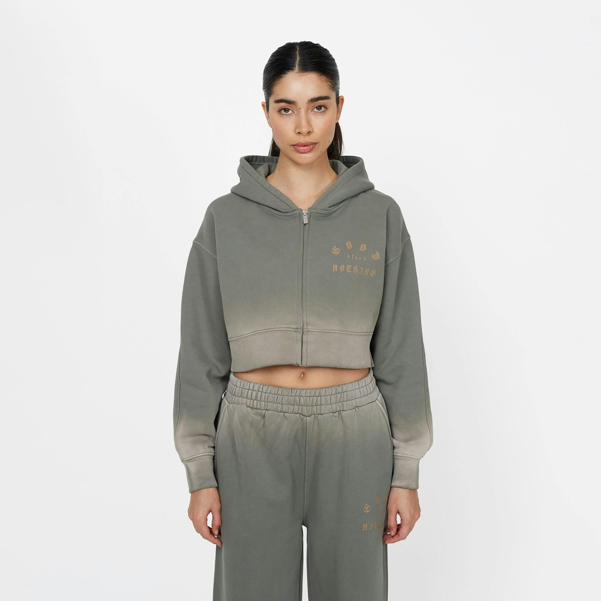 Good For Nothing Spray Effect Relaxed Zip Through Hoodie - Khaki - S - Khaki