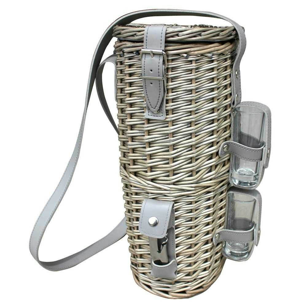 Rackhams Red Wicker Single Bottle And 2 Cartridge Glass Carrier With Shoulder Strap - Small