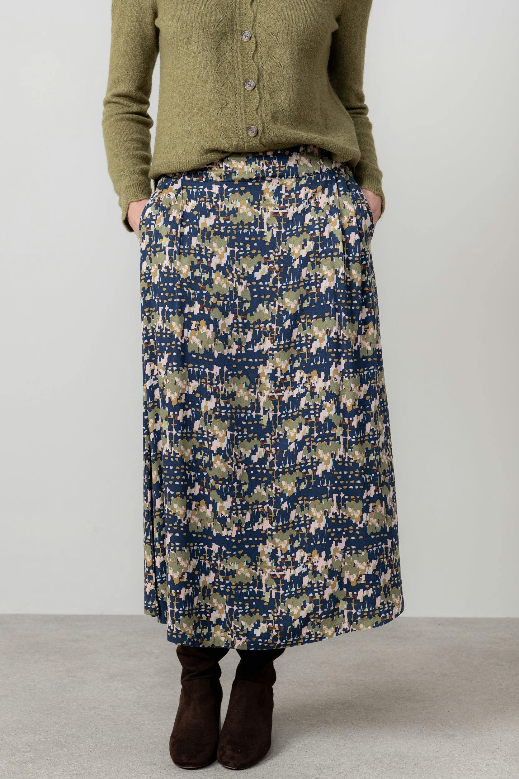Lily & Me Alice Geometric Print Maxi Skirt Navy - 10 - Navy