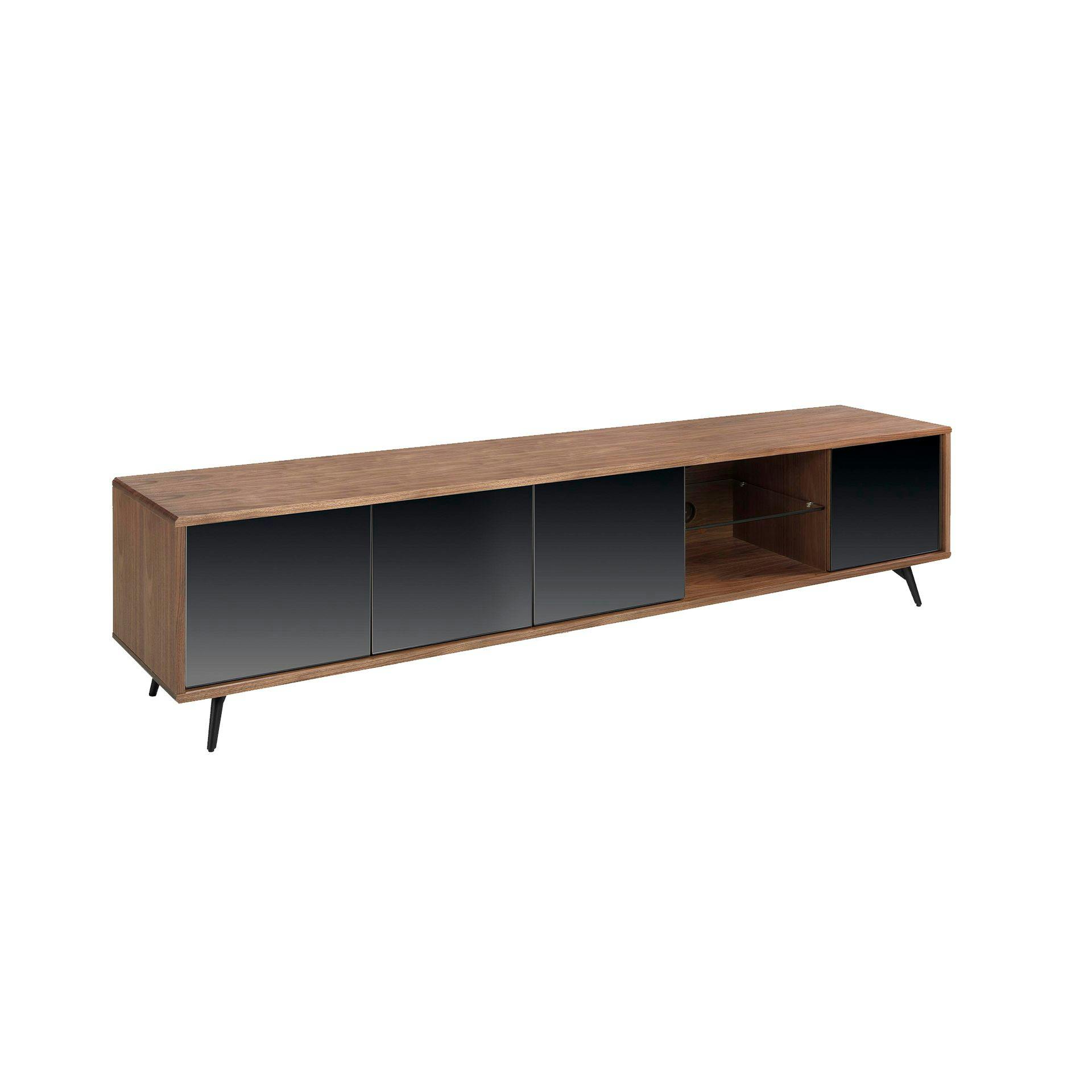 Rackhams Black Mirror Effect Glass, Walnut And Steel Tv Unit 3048