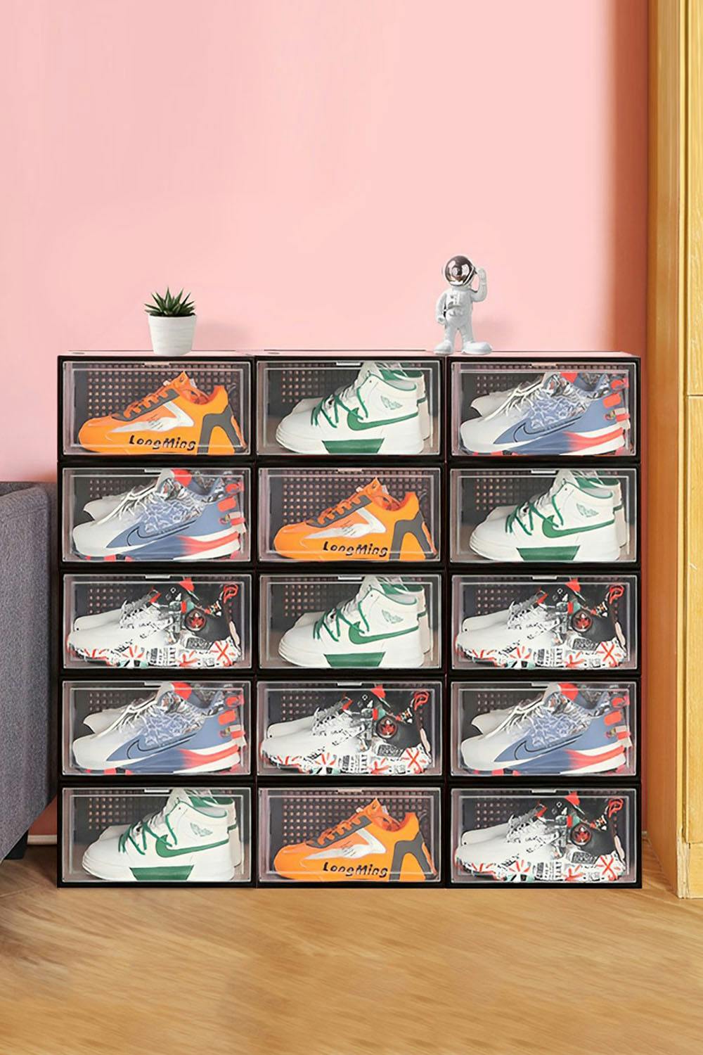 Rackhams 12Pcs Clear Plastic Stackable Shoe Storage Box - Clear - One Size