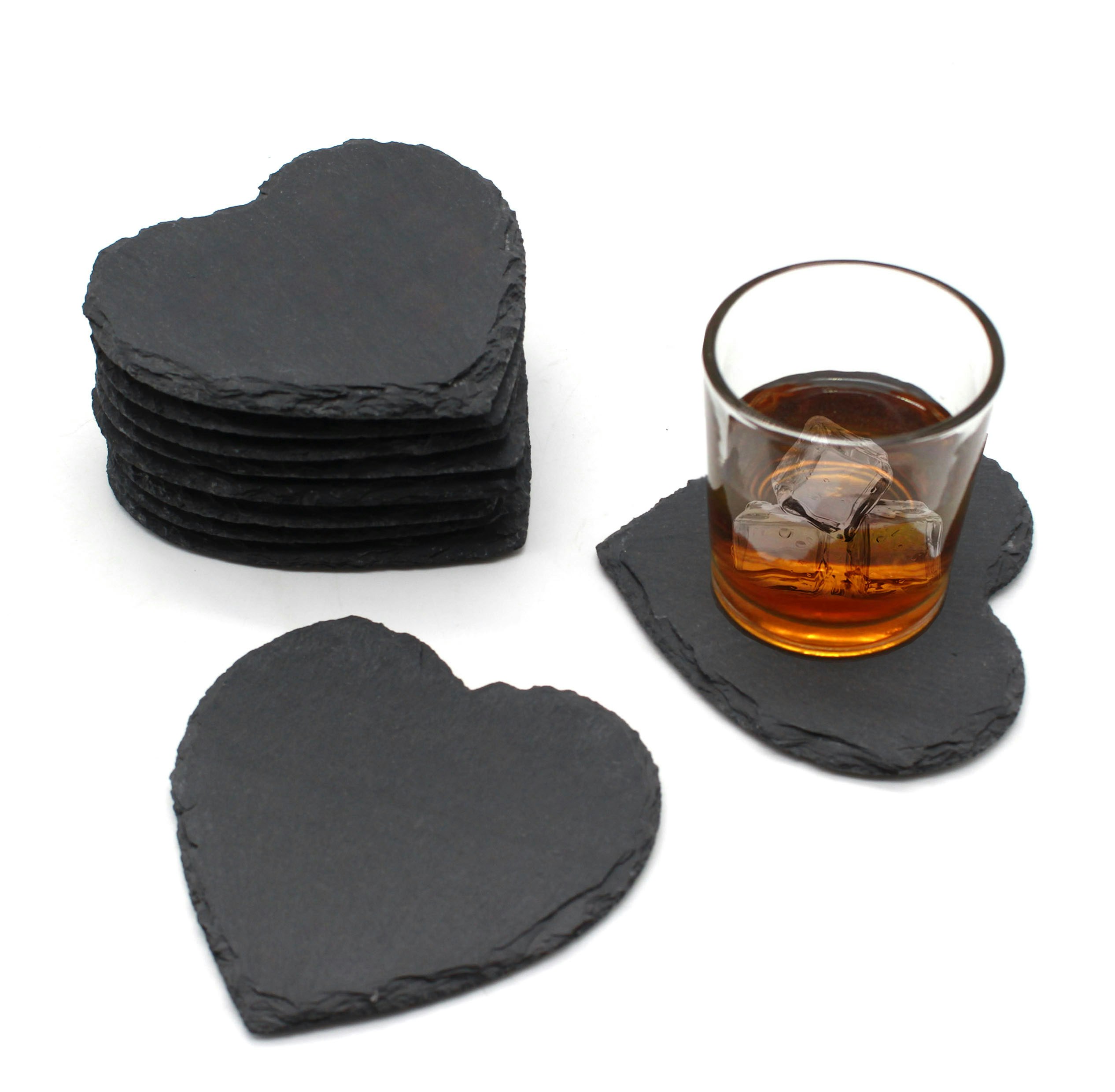 Rackhams Grey Slate Coasters Heart Personalized Craft 11Cm 8Pc Set - Slate - Rustic